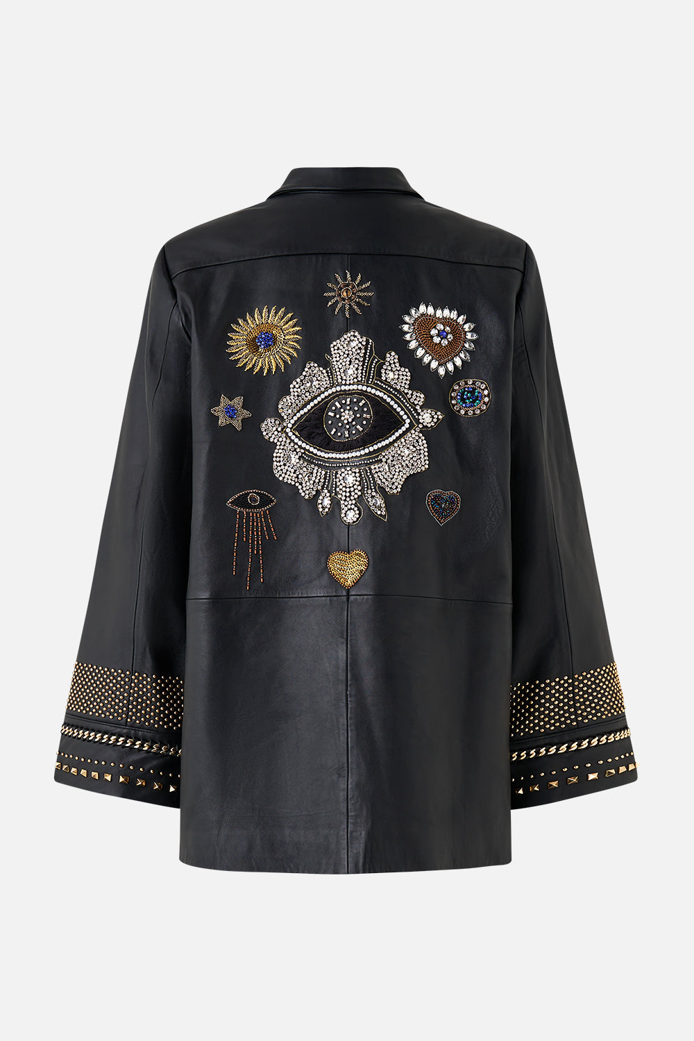 LEATHER JACKET WITH YOKE AMULETS AND ALCHEMY