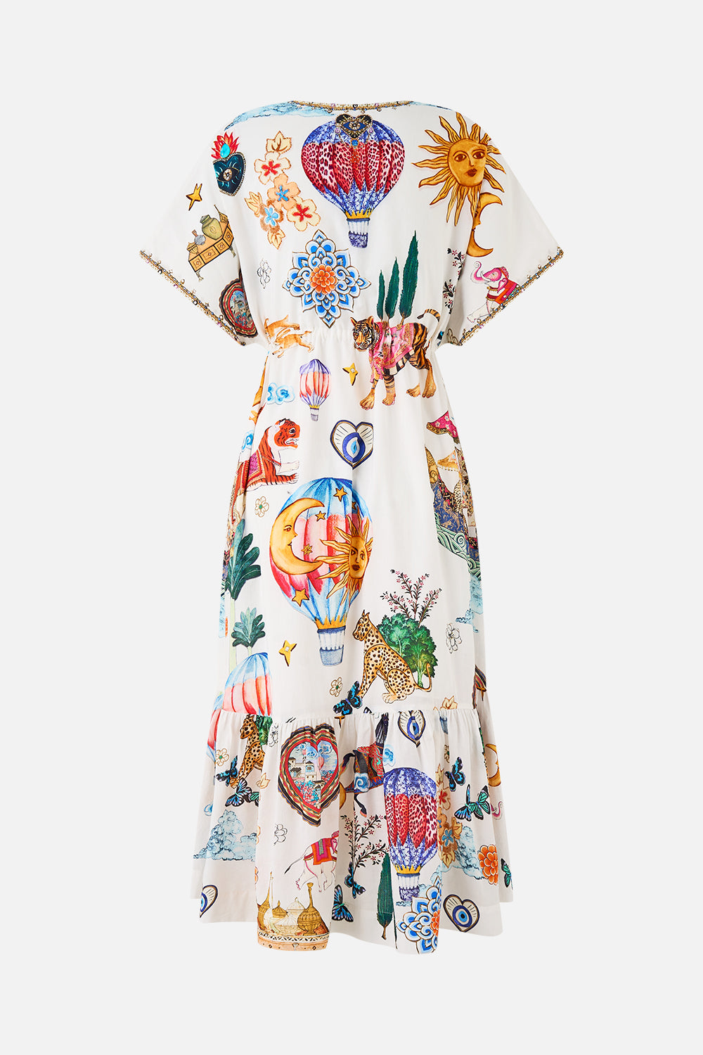 The CAMILLA DRAWSTRING POUCH WITH FRINGING OLÉ OLÉ in our  print.