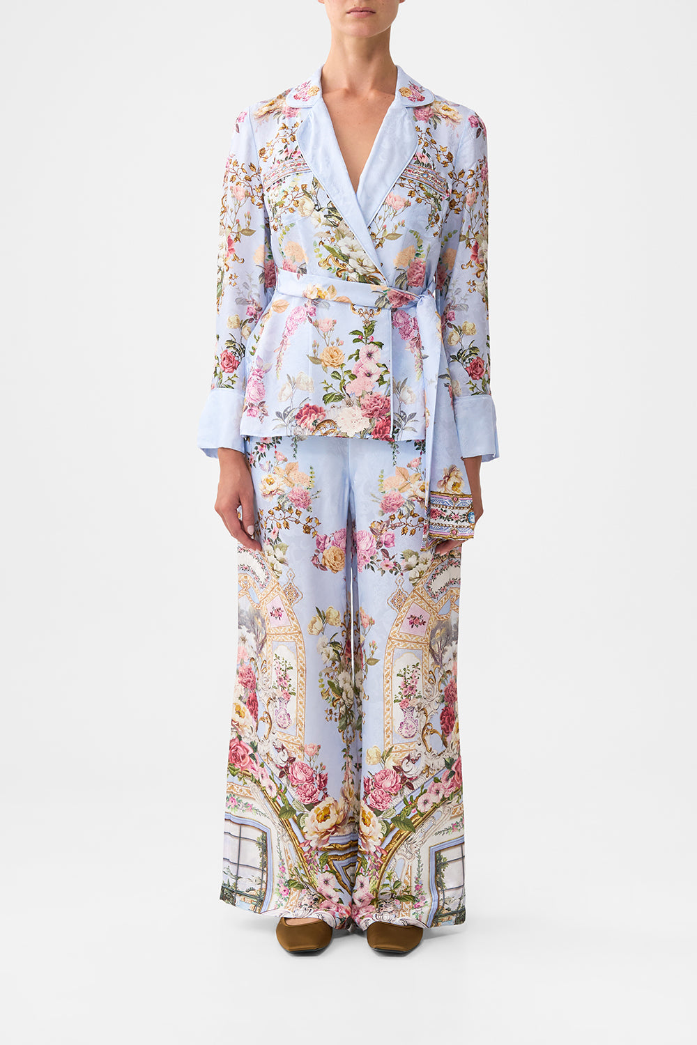 The CAMILLA SHORT SLEEVE CAMP COLLARED SHIRT HIGH CLASS HOOKAH in our  print.