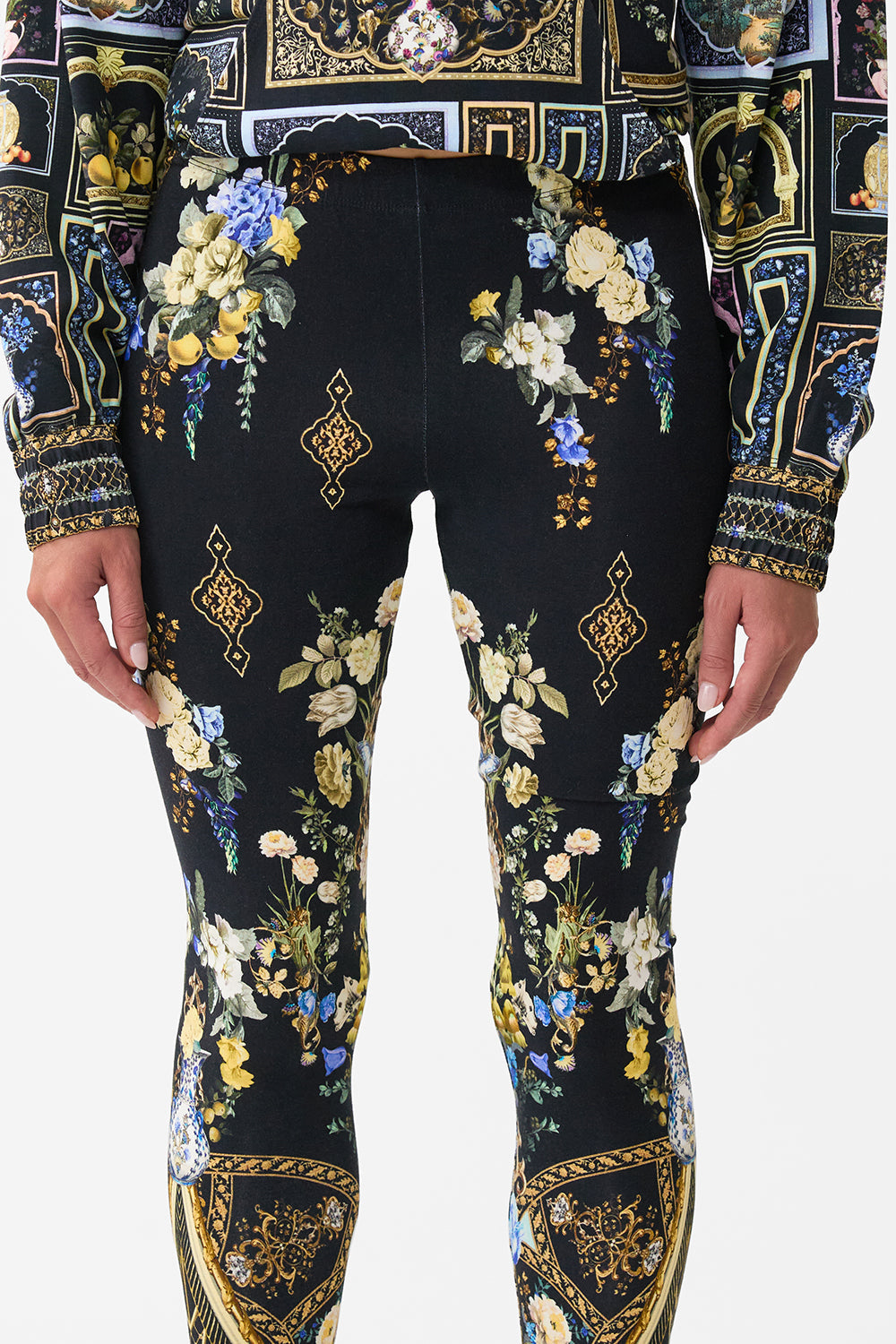 The CAMILLA TIE FRONT PUFF SLEEVE TOP HEIRLOOM EMPIRE in our  print.
