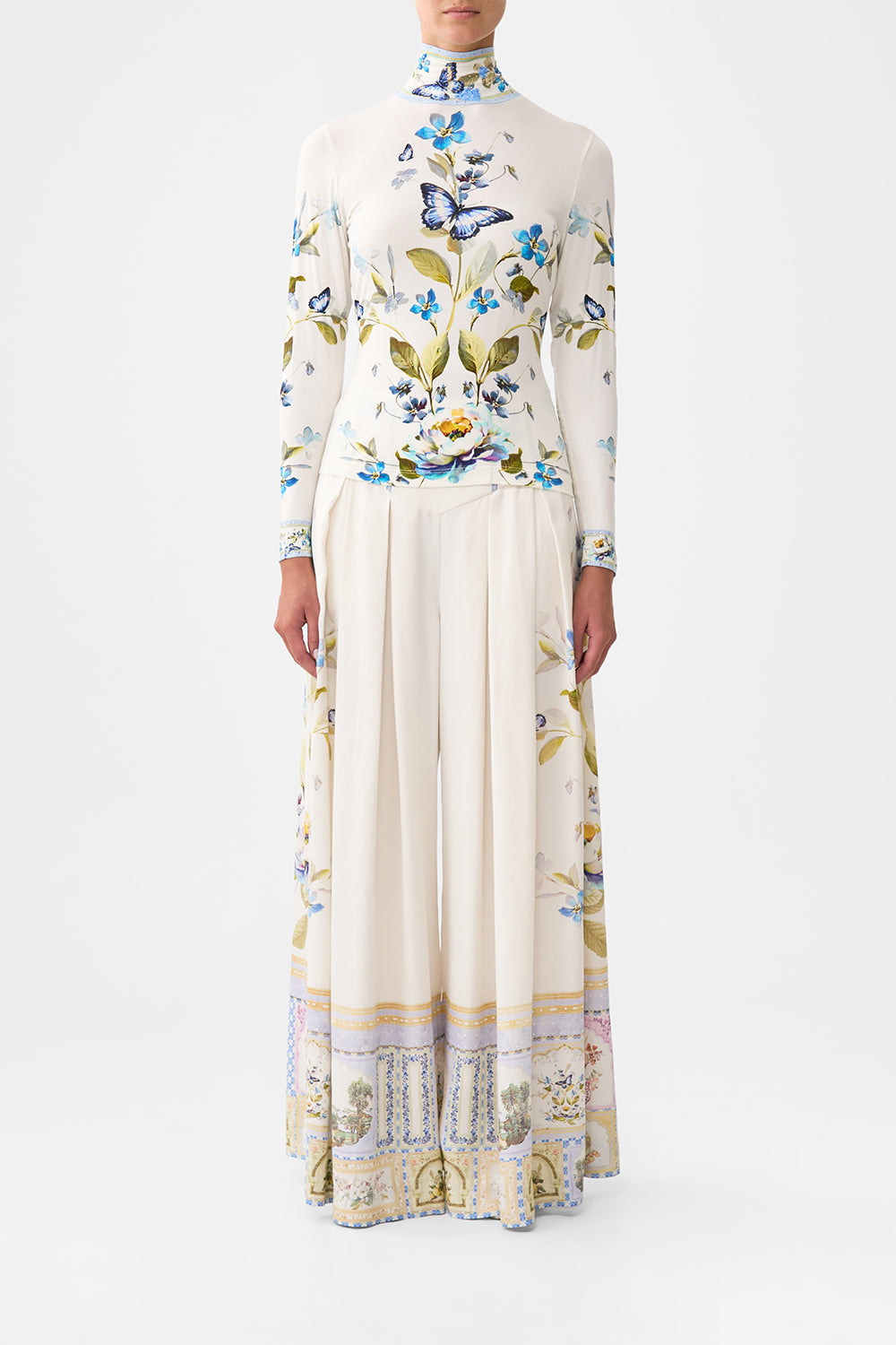 The CAMILLA ASYMMETRICAL RUFFLE SLIP DRESS BAZAAR BLOOMS in our BAZAAR BLOOMS print.