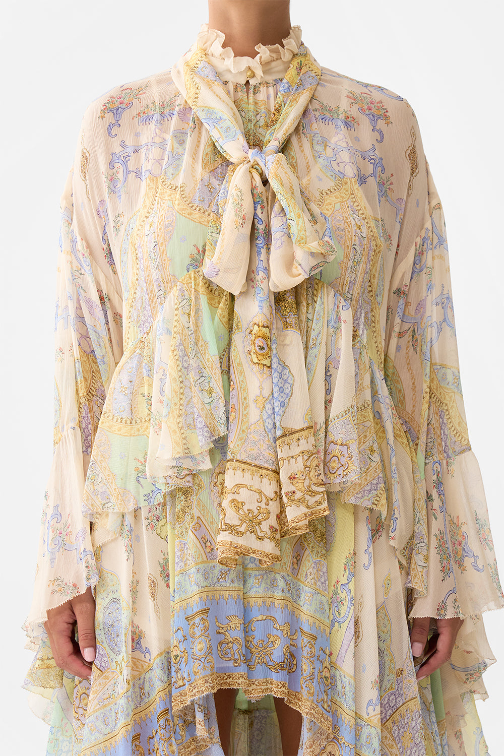 The CAMILLA OVERSIZED SHIRT WITH POCKET COLLAGE KINGDOM in our COLLAGE KINGDOM print.