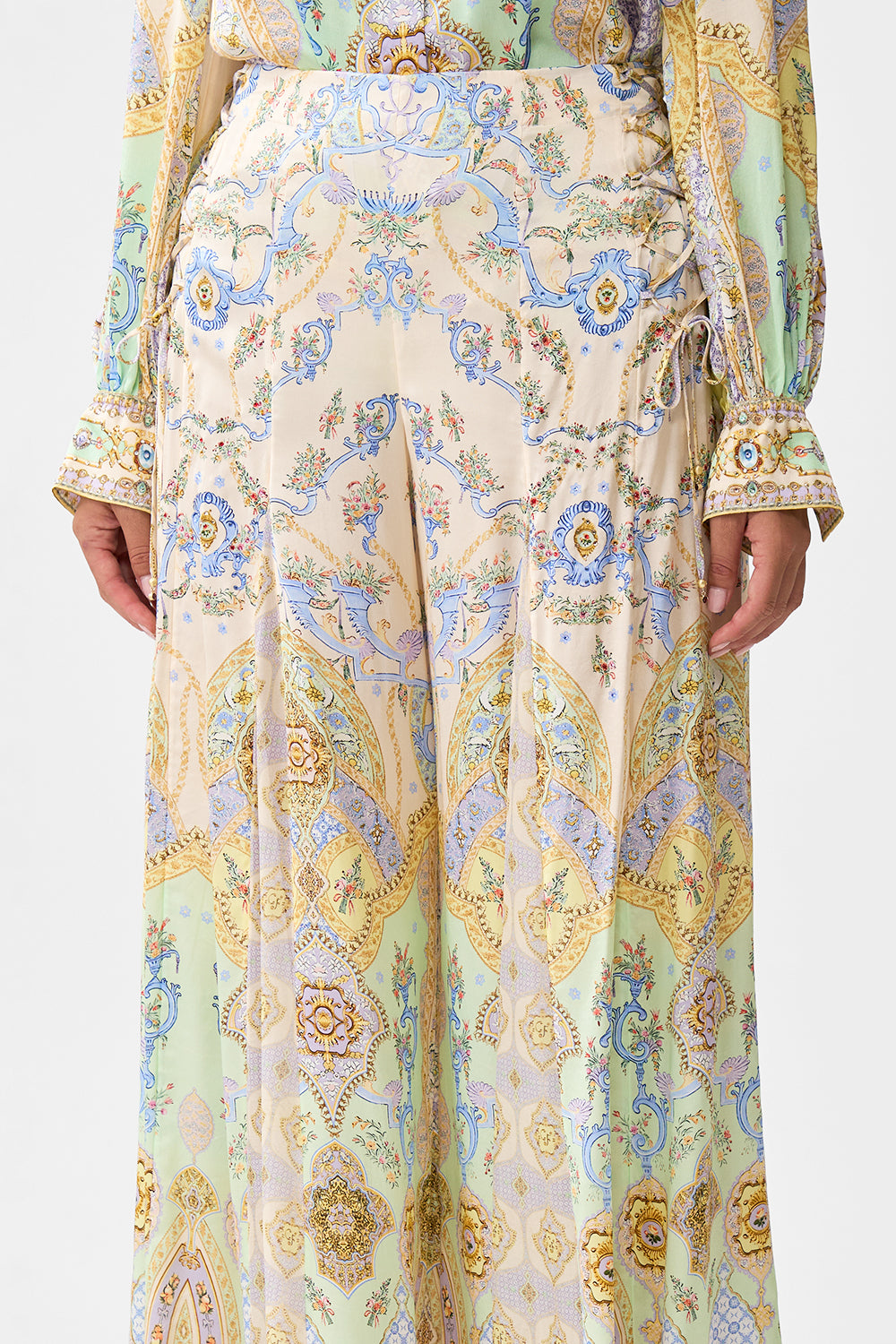 The CAMILLA WIDE FLARE KNIT PANT OTTOMAN DYNASTY in our OTTOMAN DYNASTY print.