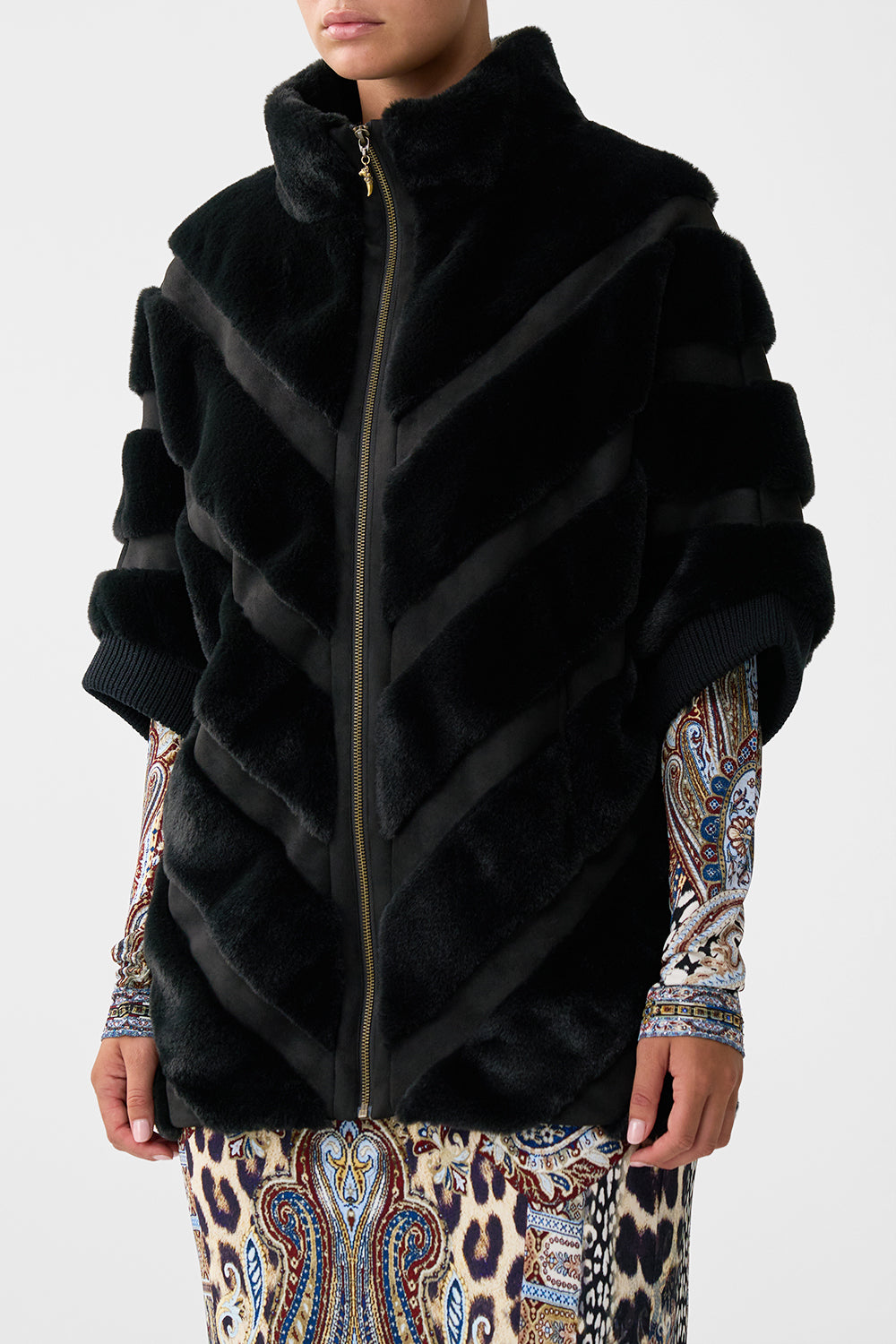 FAUX FUR SHORT SLEEVE SLOUCH JACKET ISTANBUL ANIMALIA