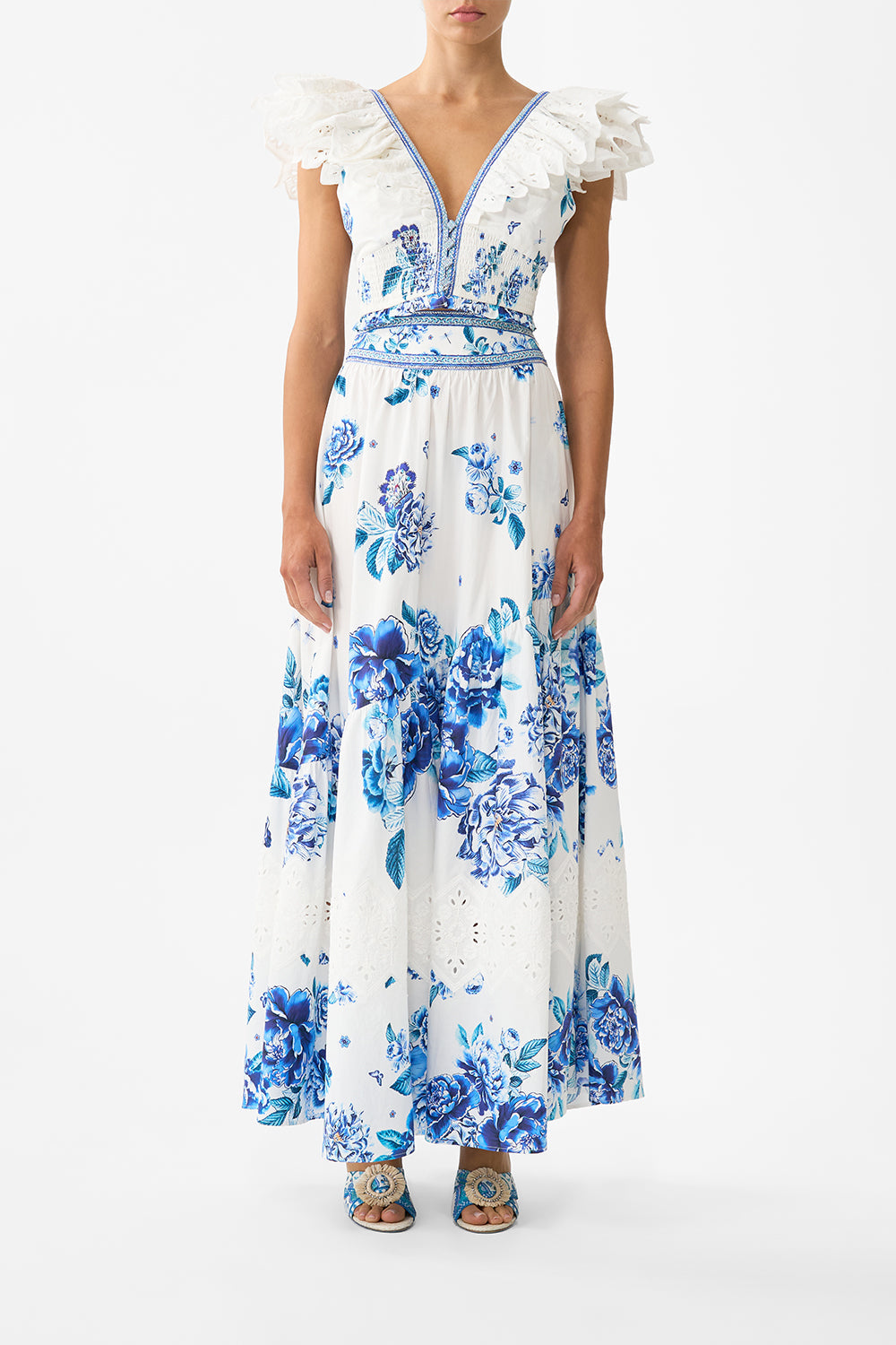 The CAMILLA RUFFLE SLEEVE SHORT DRESS TWILIGHT IN ISTANBUL in our  print.