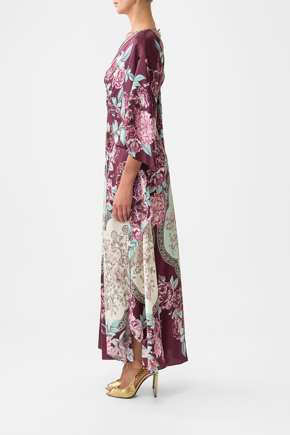 The CAMILLA WING COLLAR KAFTAN PAPERS AND CURIOUS CAPERS in our PAPERS AND CURIOUS CAPERS print.