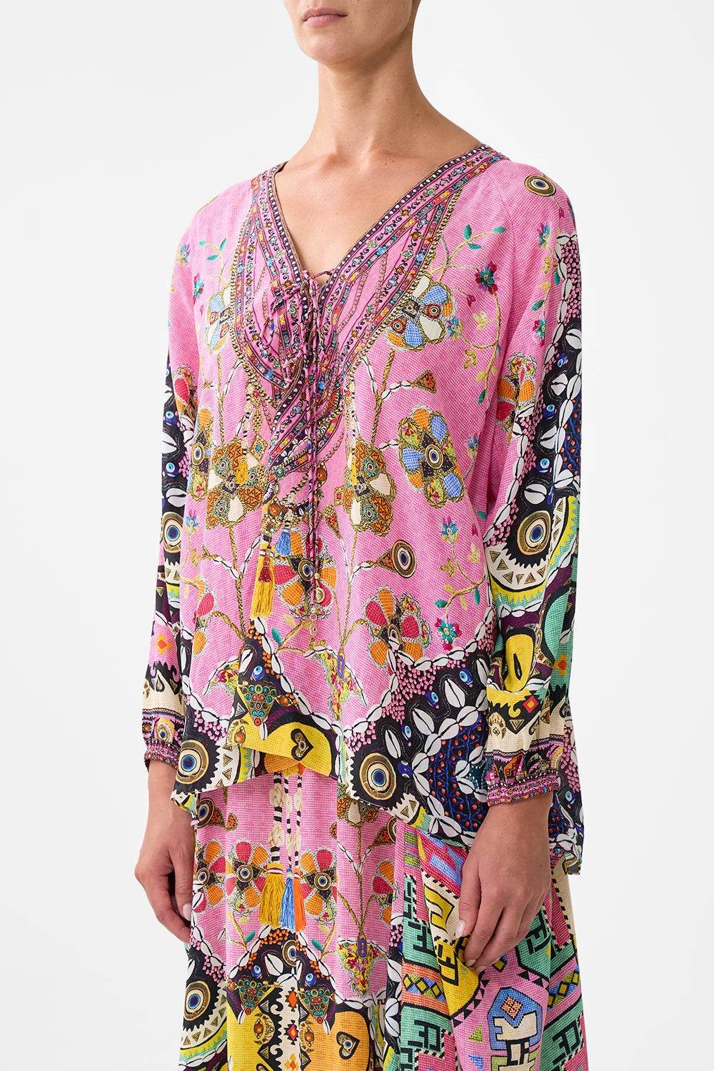 The CAMILLA SILK PILLOWCASE AND EYE MASK SET OTTOMAN OPULENCE in our  print.