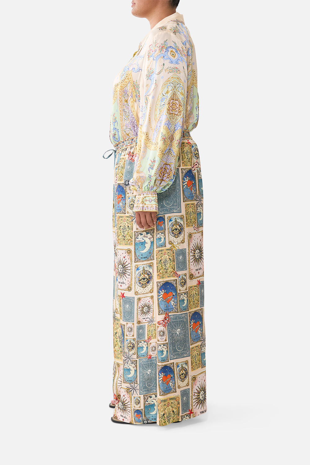 The CAMILLA PYJAMA SUIT JACKET TILED IN TIME in our  print.