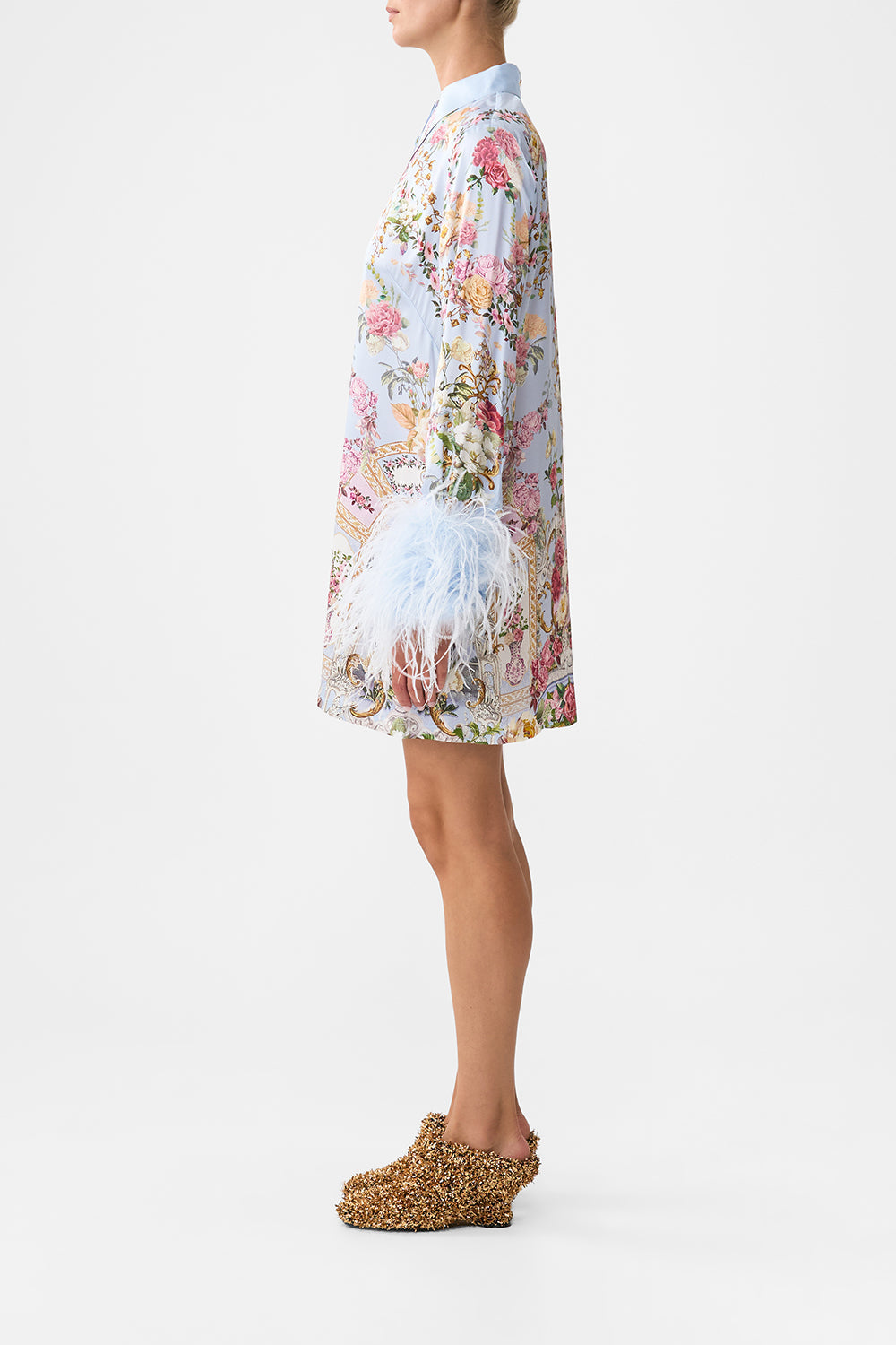 The CAMILLA COLD SHOULDER RUFFLE TOP DARLING BUDS in our  print.