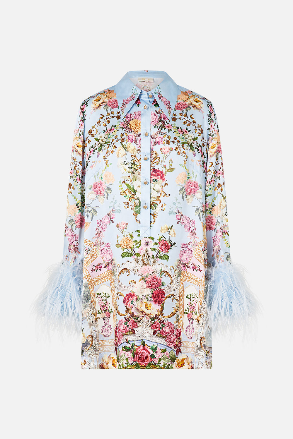 MINI SHIRT DRESS WITH FEATHERS TILED IN TIME