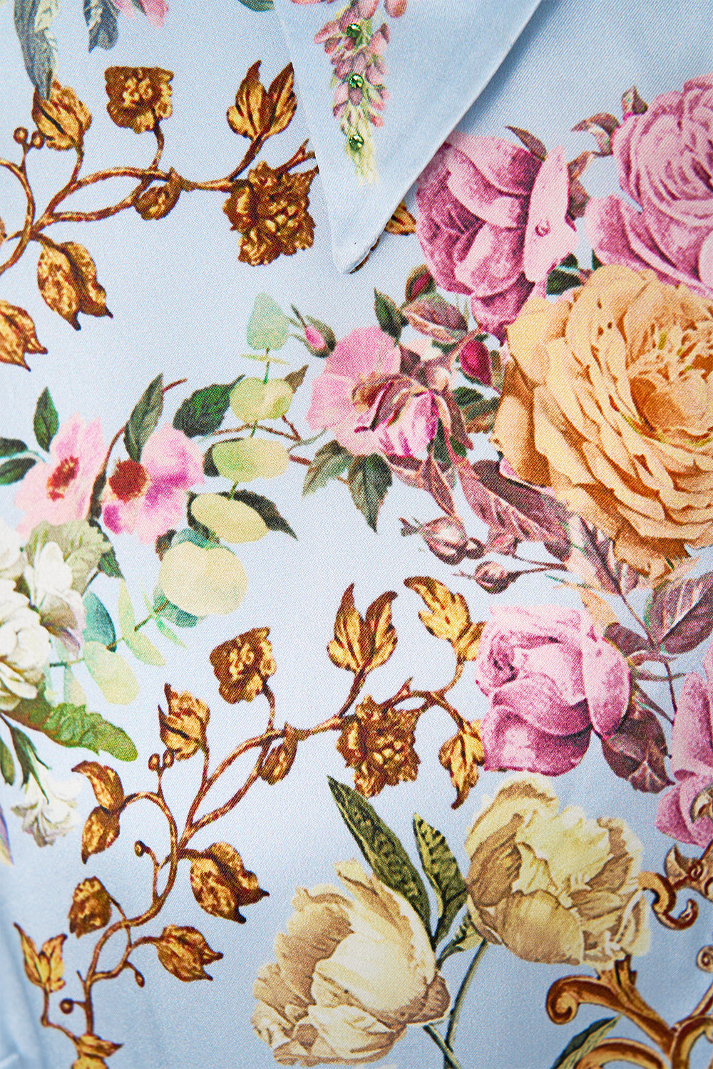 The CAMILLA COLD SHOULDER RUFFLE TOP DARLING BUDS in our  print.