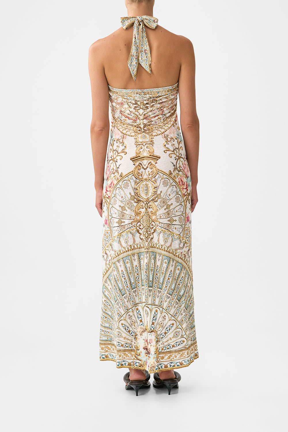 LONG DRAPED LINEN JERSEY HALTER DRESS OTTOMAN DYNASTY