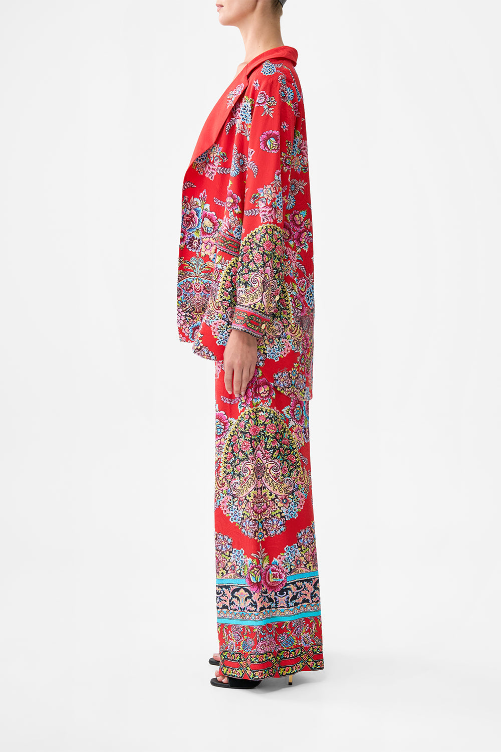 The CAMILLA MID LENGTH BOARDSHORT WITH FIXED WAIST OTTOMAN OPULENCE in our OTTOMAN OPULENCE print.