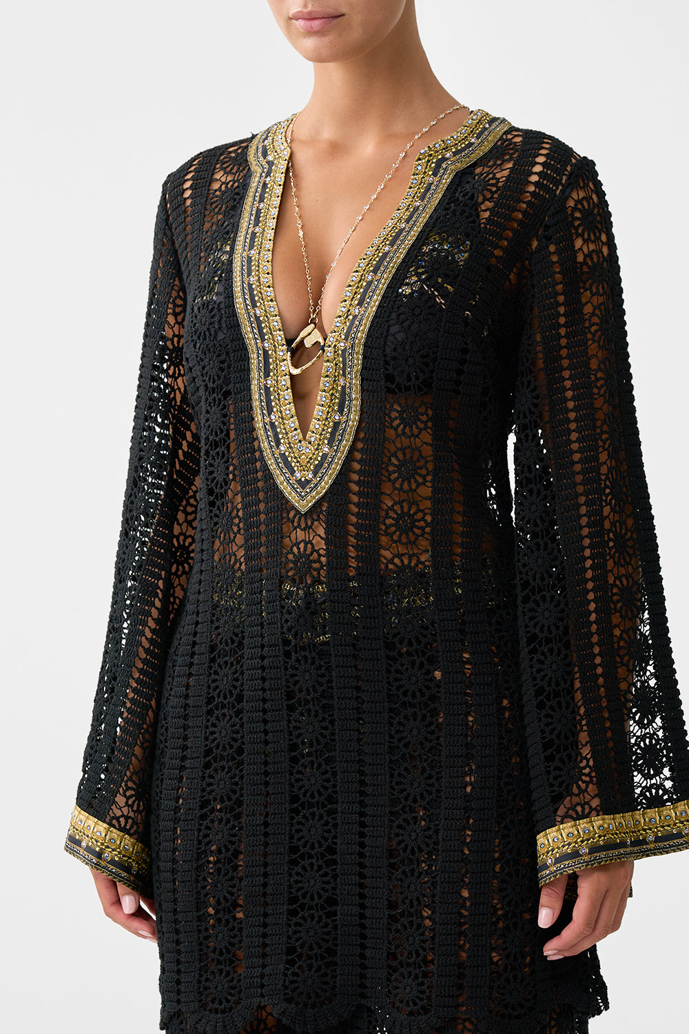 The CAMILLA CUT OUT SLEEVELESS JERSEY HALTER NECK DRESS FELINE FOLKLORE in our  print.