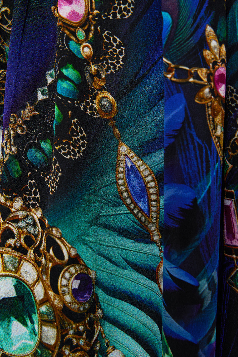 The CAMILLA Long Casual Jacket With Pockets in our Dominican Decadence print.