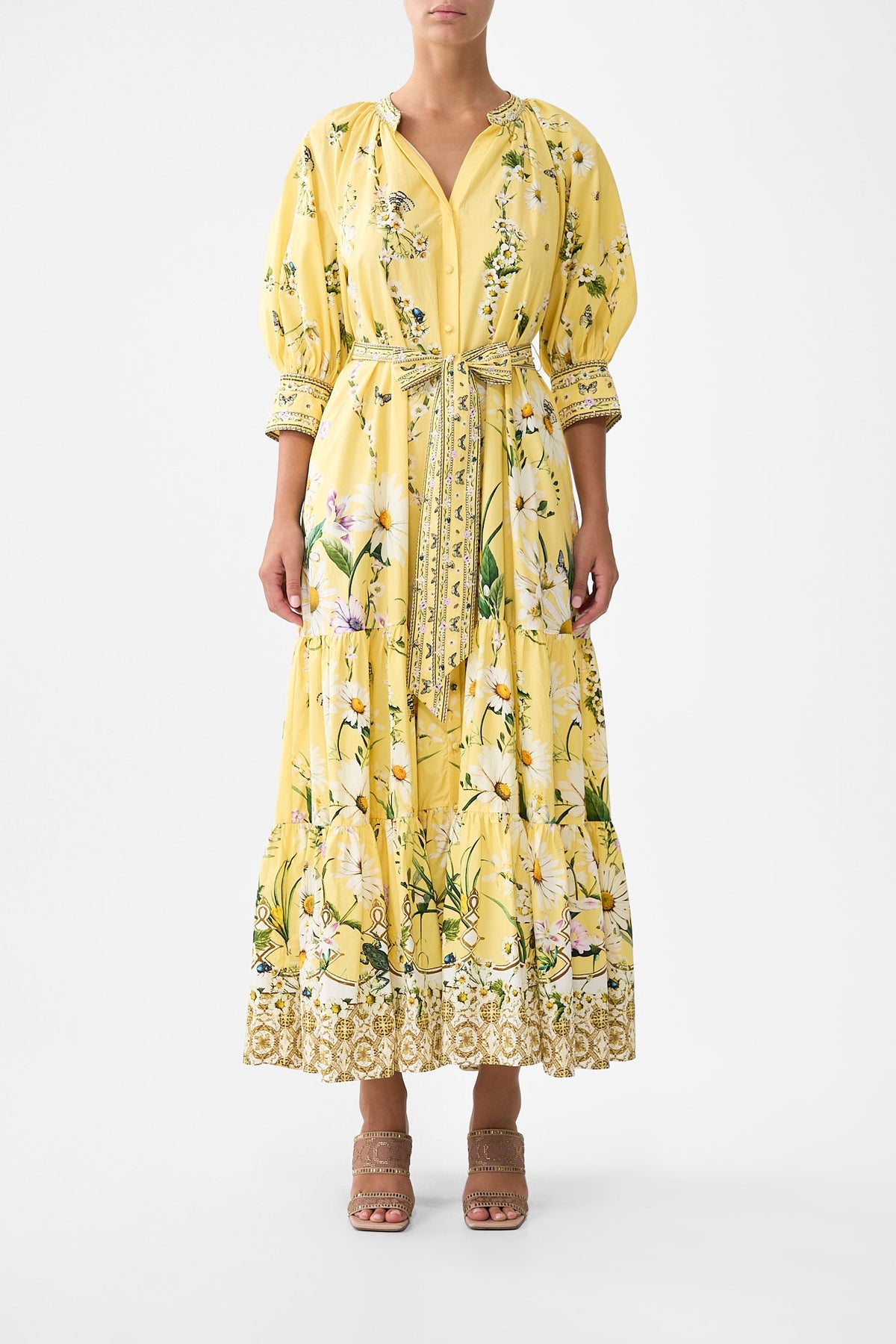 The CAMILLA Tiered Shirt Dress With Short Sleeve in our Daisy Chains print.