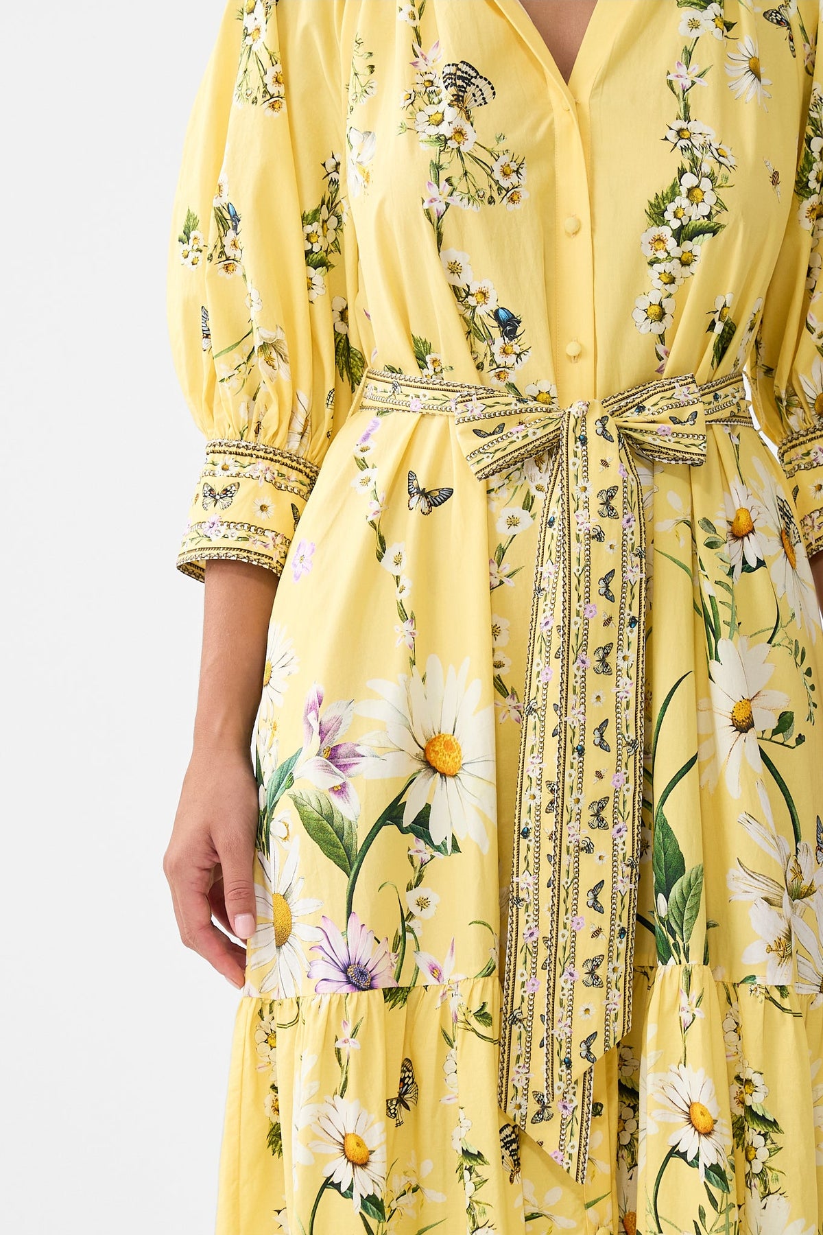 The CAMILLA Tiered Shirt Dress With Short Sleeve in our Daisy Chains print.