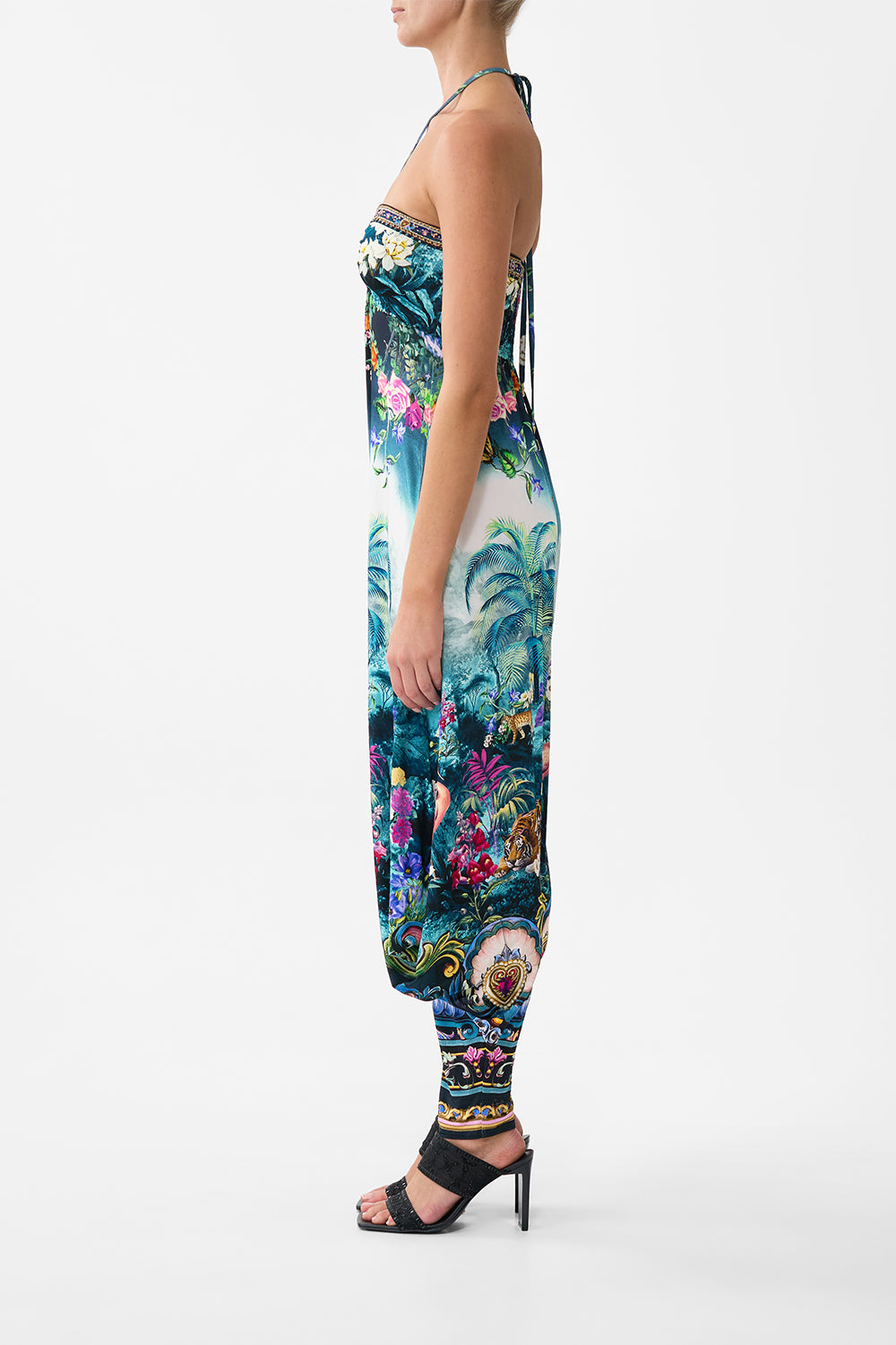 The CAMILLA Draped Pant Jumpsuit With Hardware in our Basked In Baroque print.
