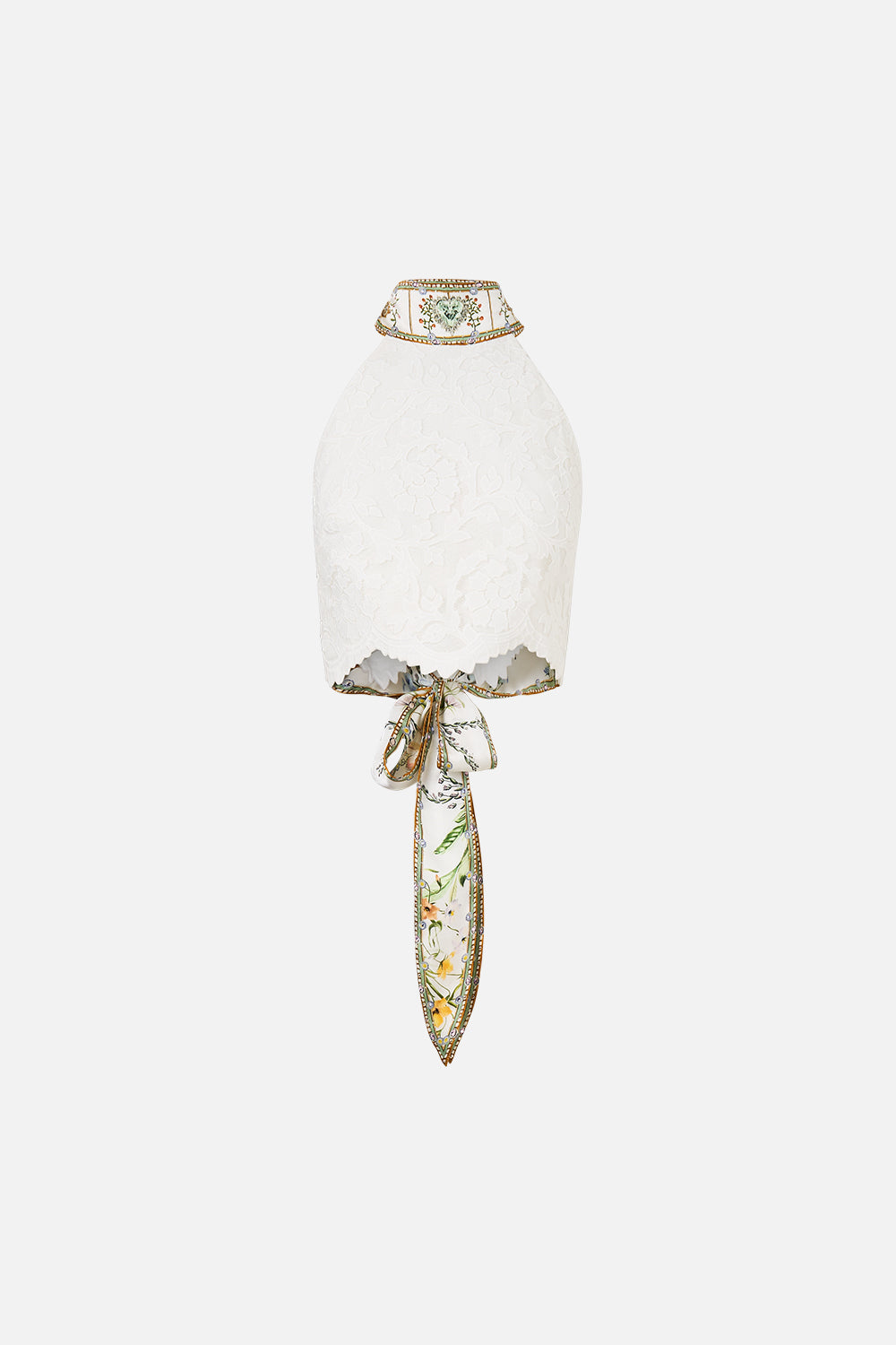 The CAMILLA Halter Tie Back Top in our Dressing Room Drama print.