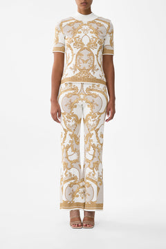 The CAMILLA Flared Jacquard Knit Pant in our Dressing Room Drama print.