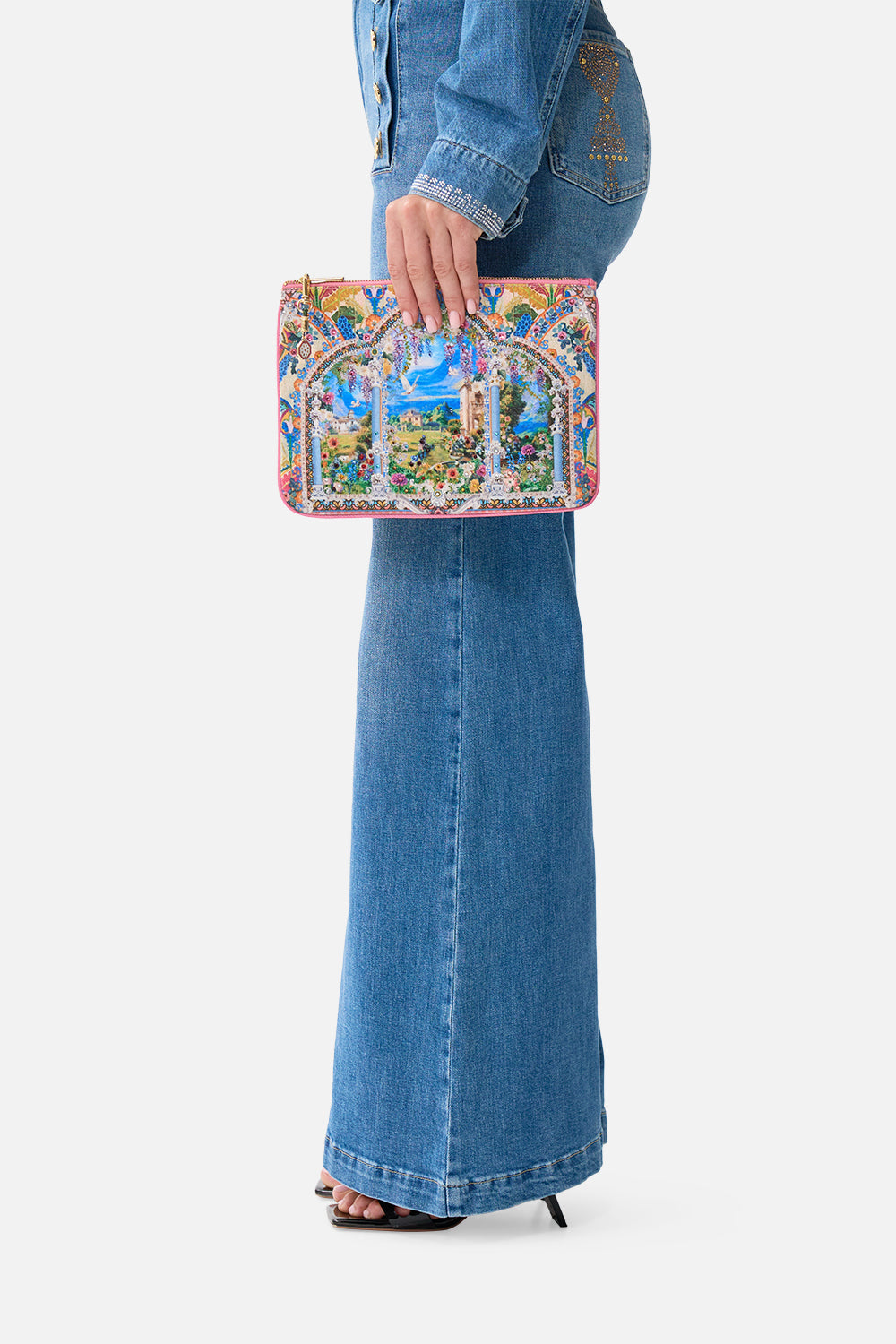 The CAMILLA LAYERED MINI SARONG WITH ROSETTE TIE FRONT OLÉ OLÉ in our OLÉ OLÉ print.