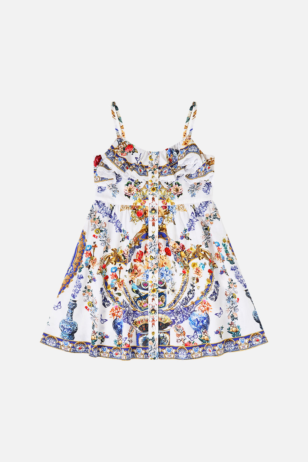 The CAMILLA TIERED SHORT DRESS WITH SHOULDER TIES DAUGHTERS OF DUENDE in our  print.