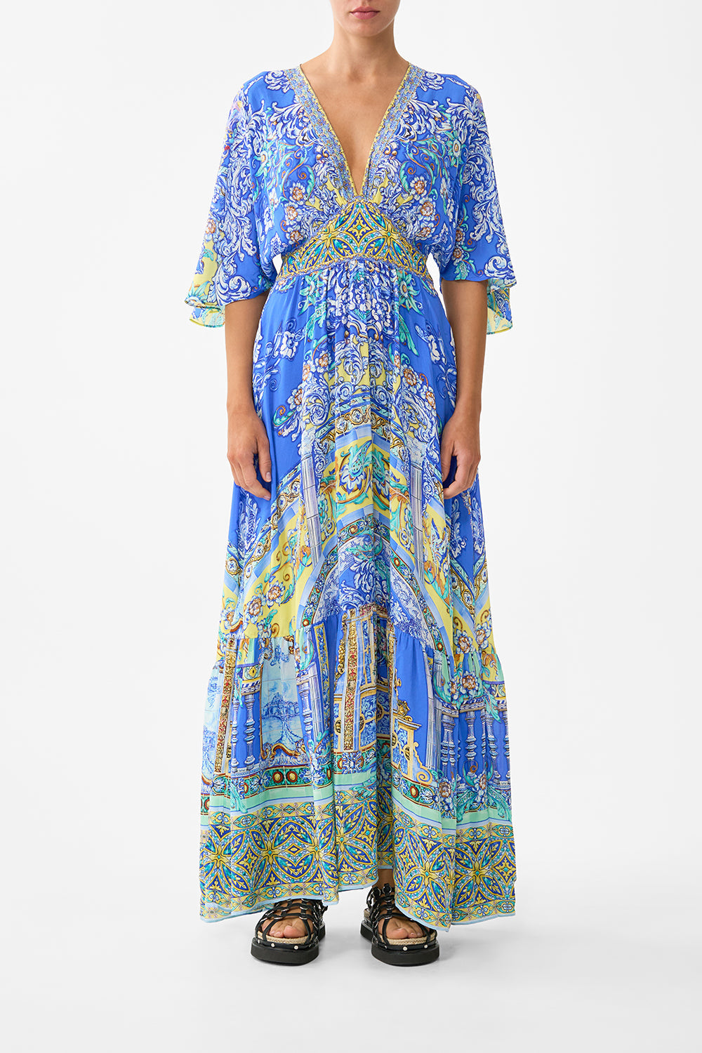 The CAMILLA WOVEN TWIST HEADBAND NAVÀS NOUVEAU in our NAVÀS NOUVEAU print.