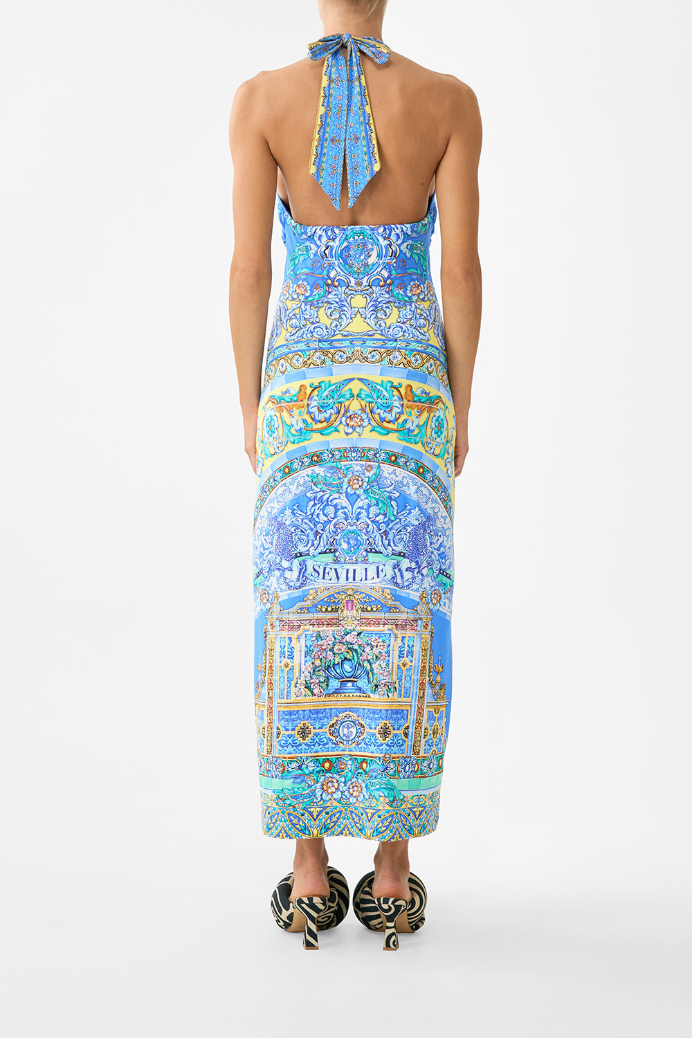 The CAMILLA TIE NECK LONG DRESS BALEARIC BEBÉ in our  print.