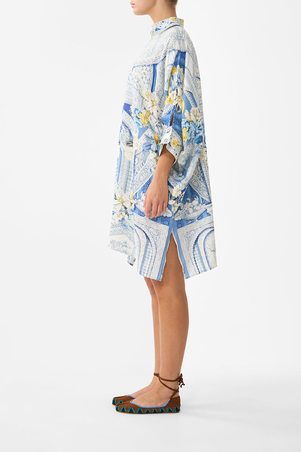 The CAMILLA ASYMMETRIC SPLICED LACE DRESS I LEFT MY HEART IN GRANADA in our  print.