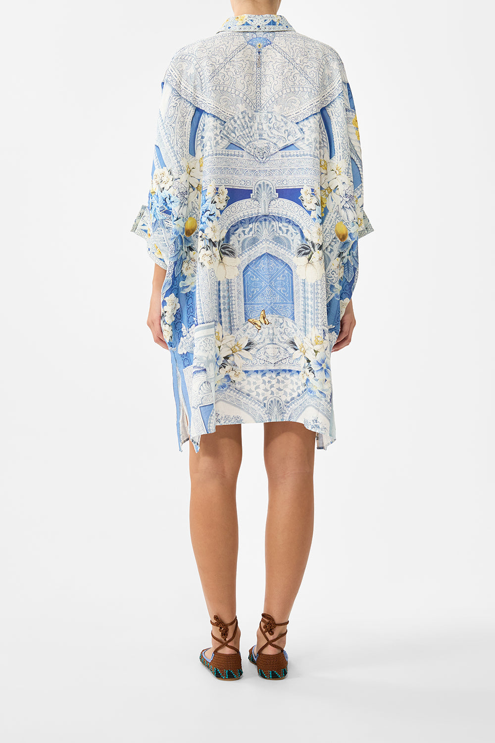 The CAMILLA ASYMMETRIC SPLICED LACE DRESS I LEFT MY HEART IN GRANADA in our  print.
