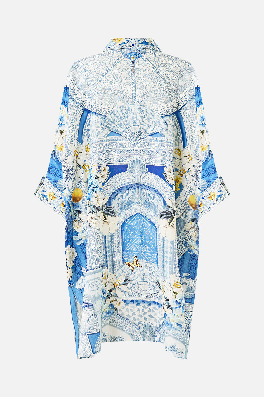 The CAMILLA ASYMMETRIC SPLICED LACE DRESS I LEFT MY HEART IN GRANADA in our  print.