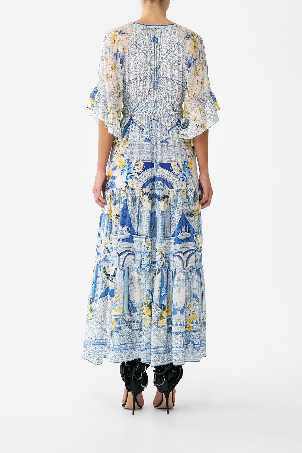 RUFFLE SLEEVE LONG DRESS DE NADA GRANADA