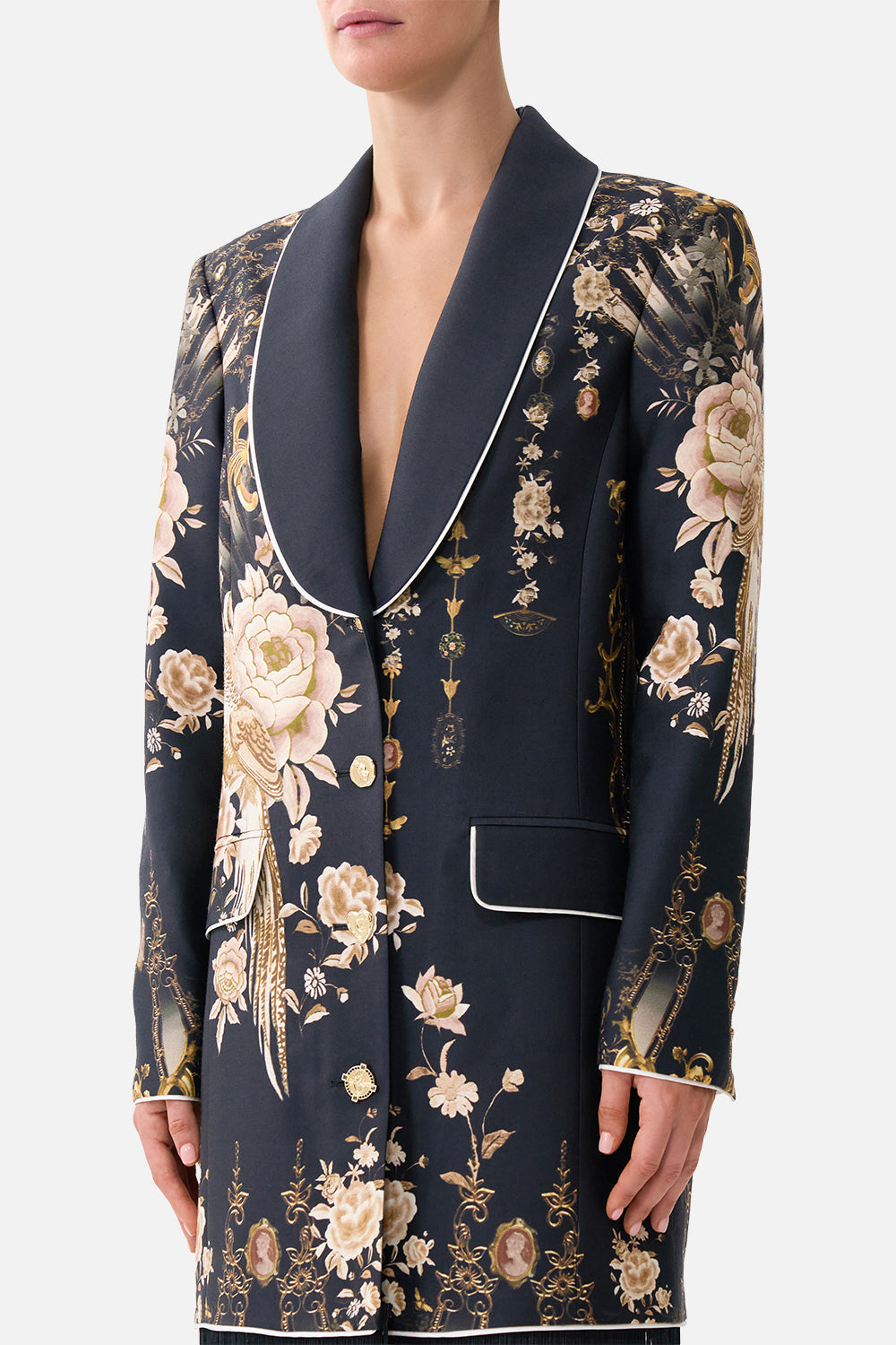 The CAMILLA SHORT SLEEVE CAMP COLLARED SHIRT MEET ME IN MALLORCA in our  print.
