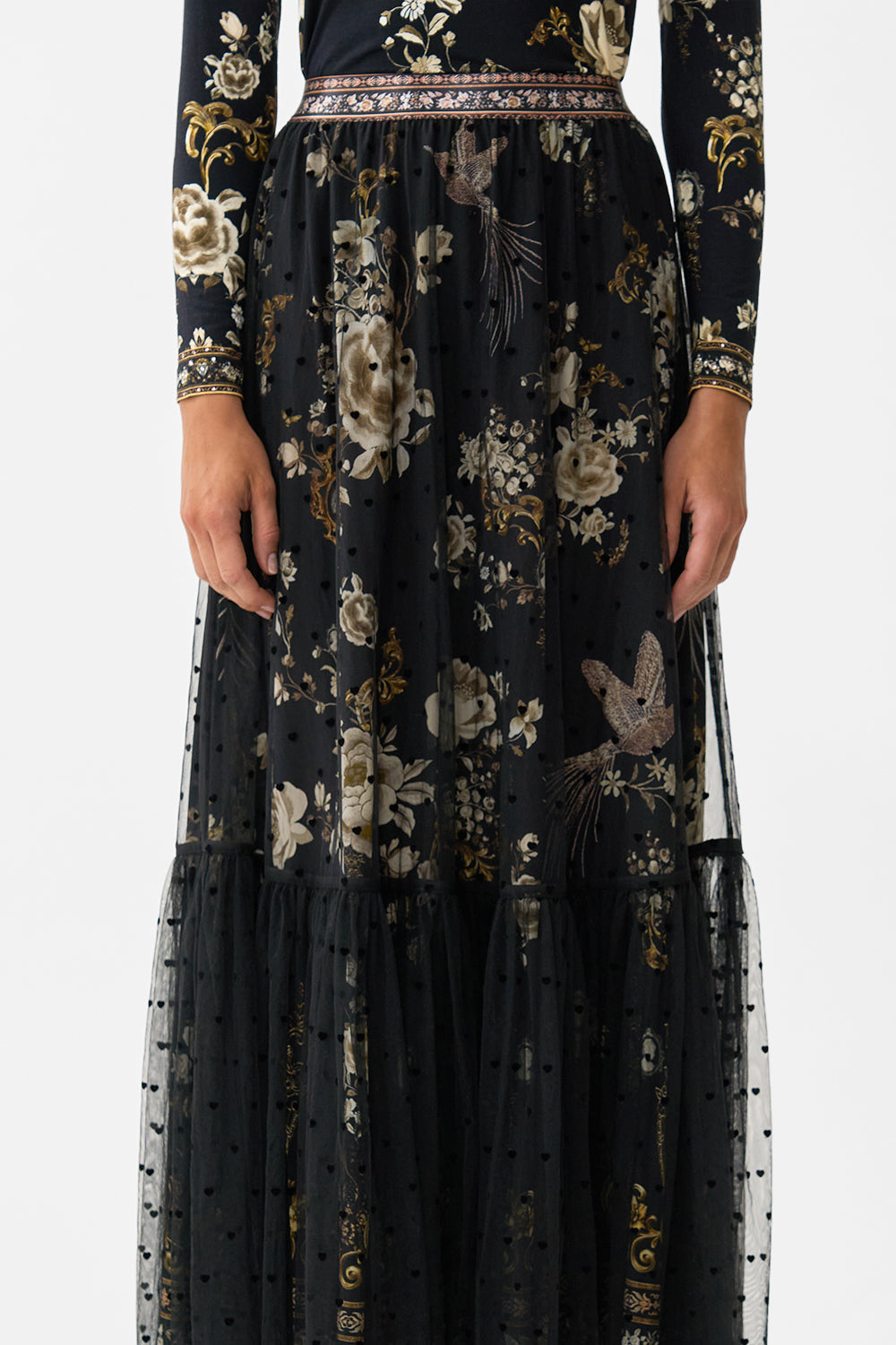 WAISTBAND RUFFLE HEM SKIRT FLAMENCO FOLKLORE