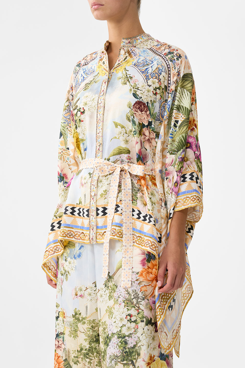 The CAMILLA WAISTCOAT WITH BUTTON FRONT FLAMENCO FOLKLORE in our  print.