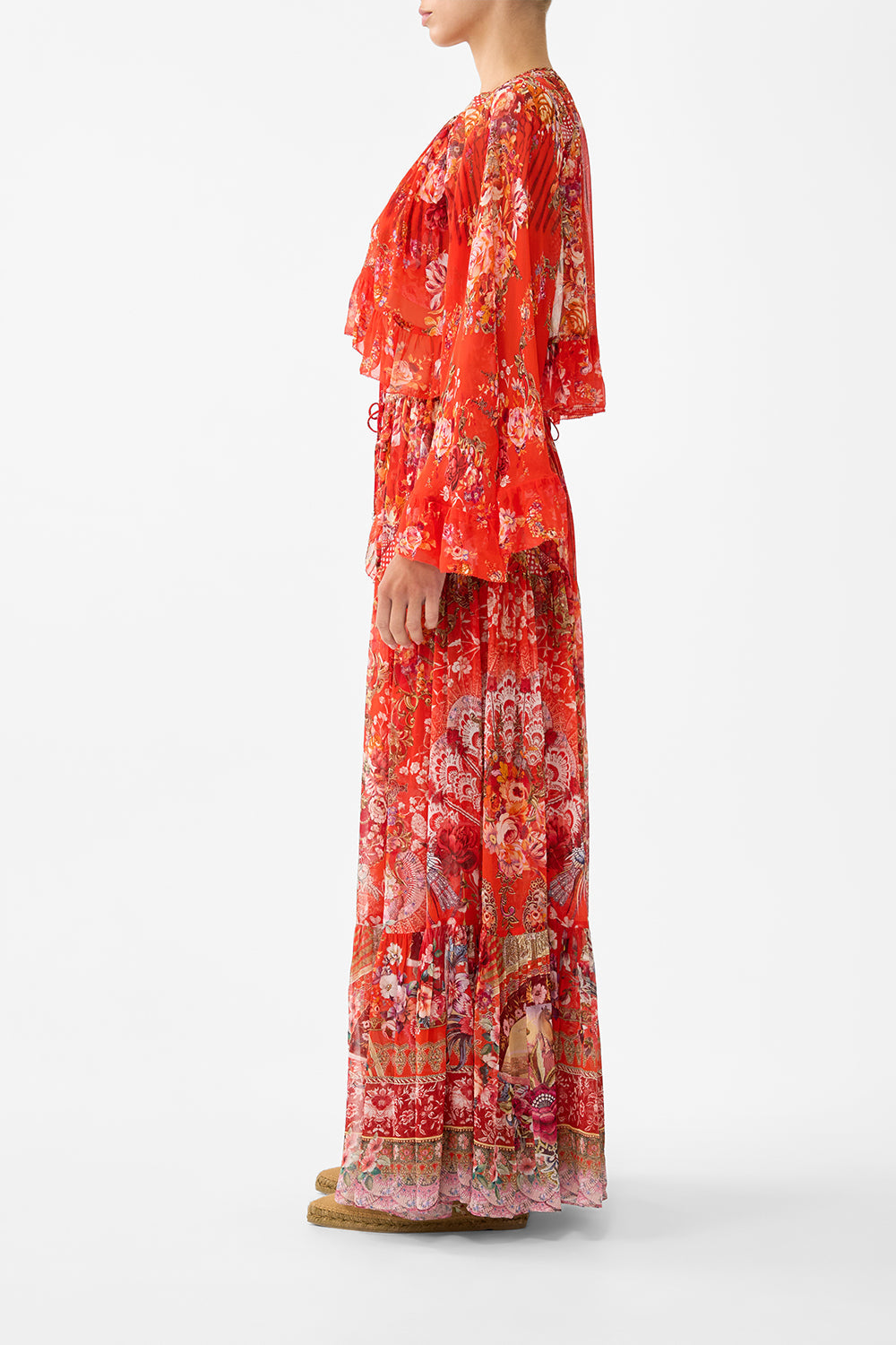 The CAMILLA LONG SPLIT FRONT TWIST DRESS TAURUS RISING in our  print.