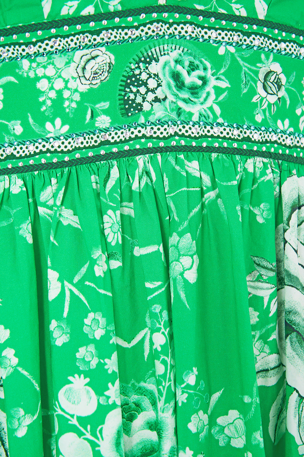 The CAMILLA LONG DRESS WITH TIE FRONT DIAL UP THE TILES in our  print.