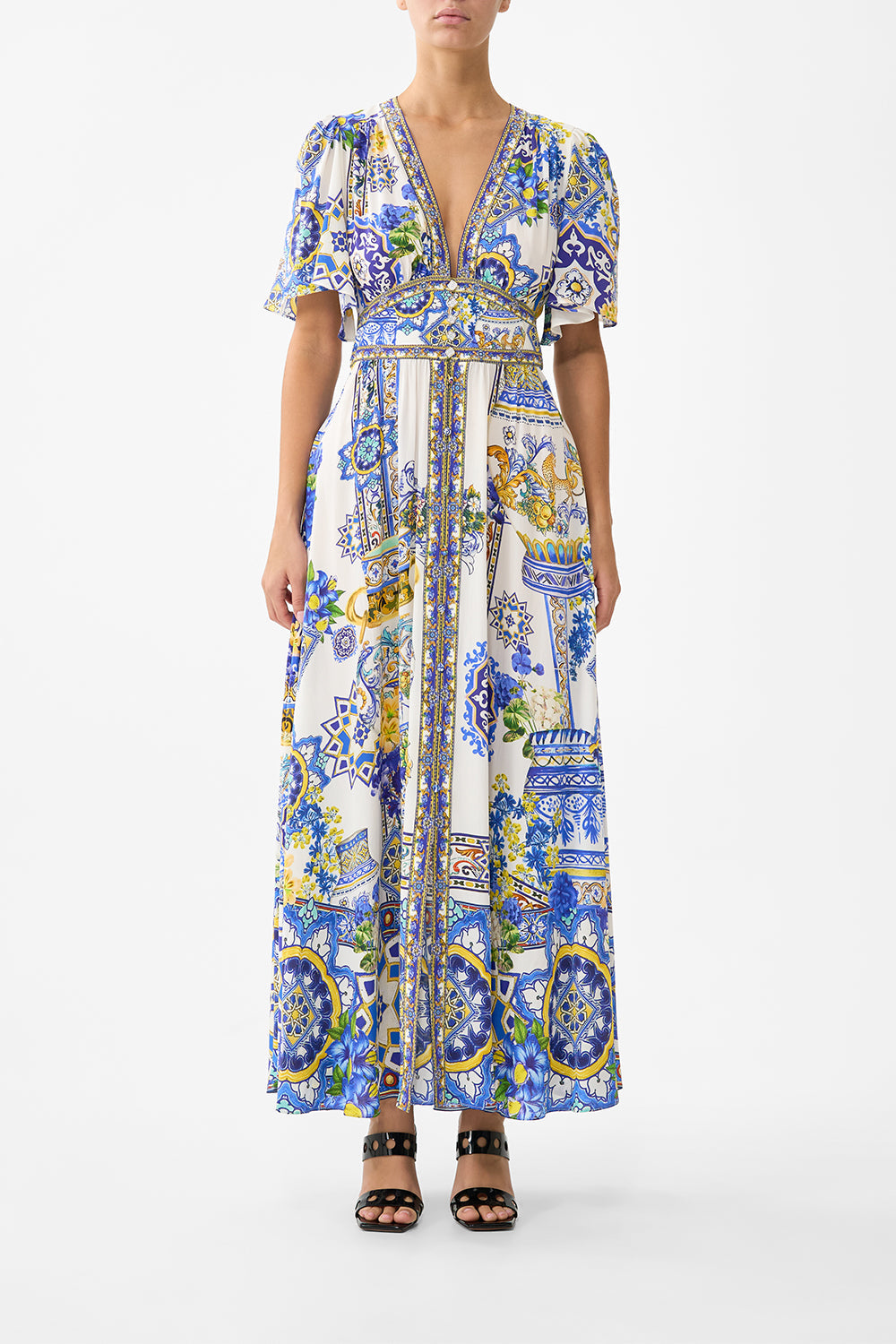 The CAMILLA CORSET DRESS WITH SHORT FLARED SKIRT I LEFT MY HEART IN GRANADA in our  print.