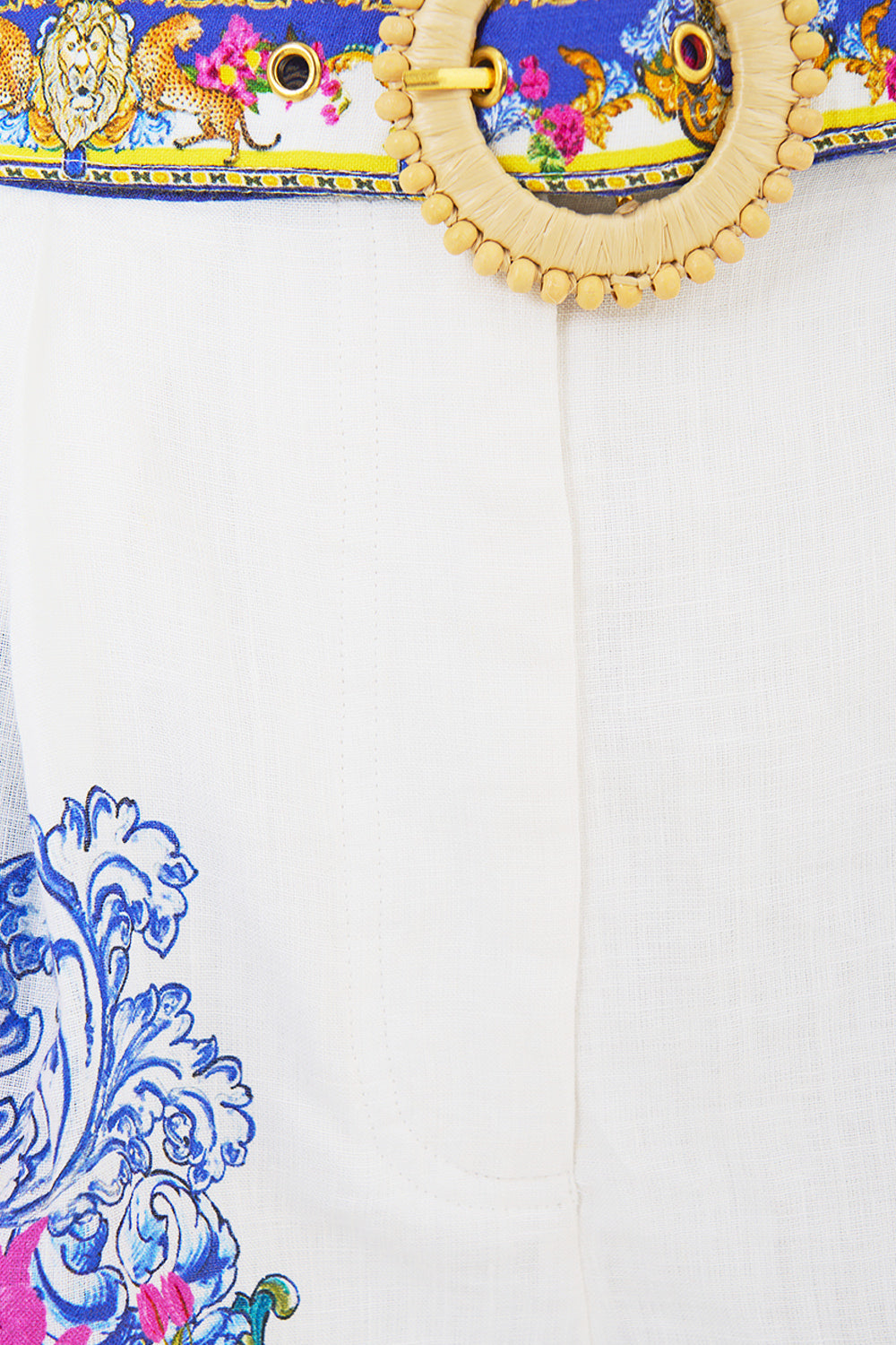 The CAMILLA ONE SHOULDER DRESS WITH BLOUSON SLEEVE THE CALL OF CATALONIA in our  print.