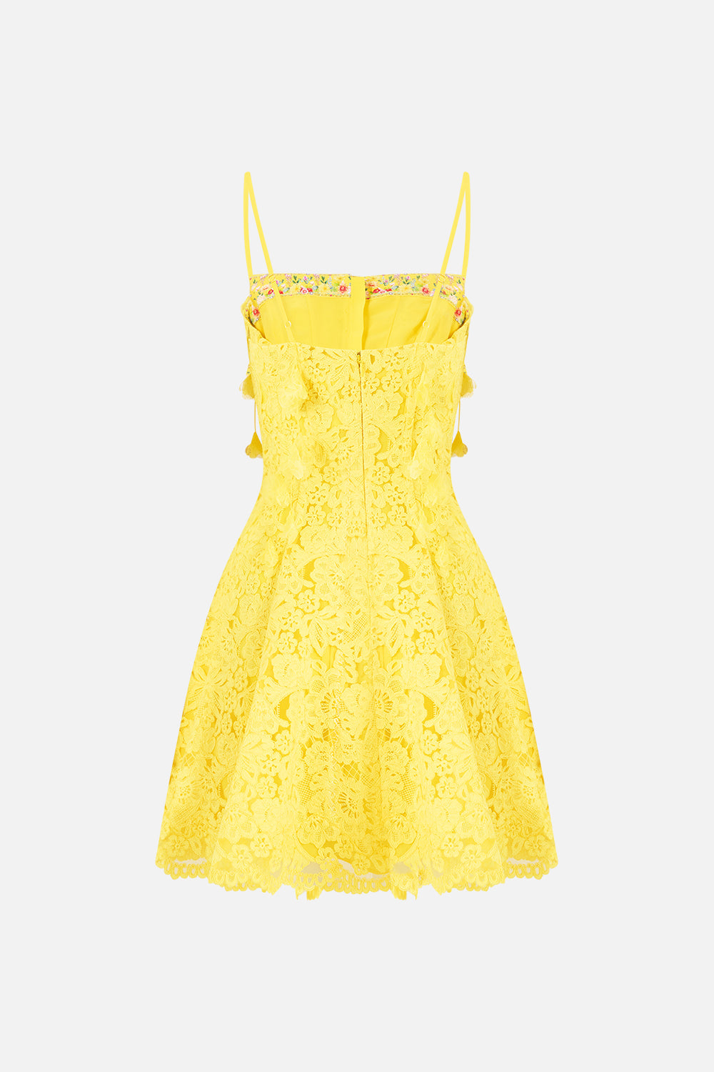 The CAMILLA TIE FRONT SHORT DRESS WITH HEM RUFFLE OLÉ OLÉ in our  print.