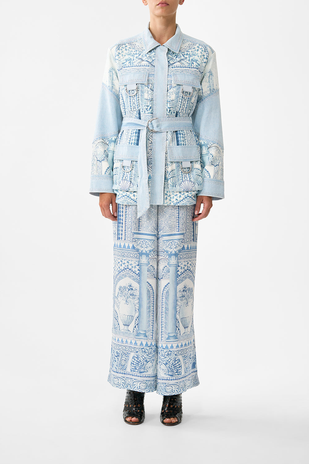 The CAMILLA SHIRT WITH GATHERED CUFF A TILED WONDERLAND in our  print.