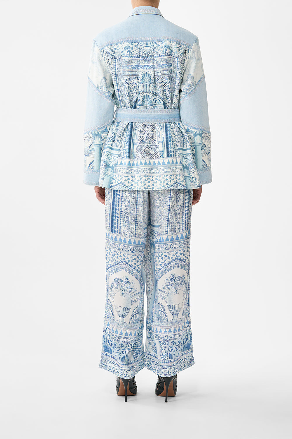 The CAMILLA SHIRT WITH GATHERED CUFF A TILED WONDERLAND in our  print.