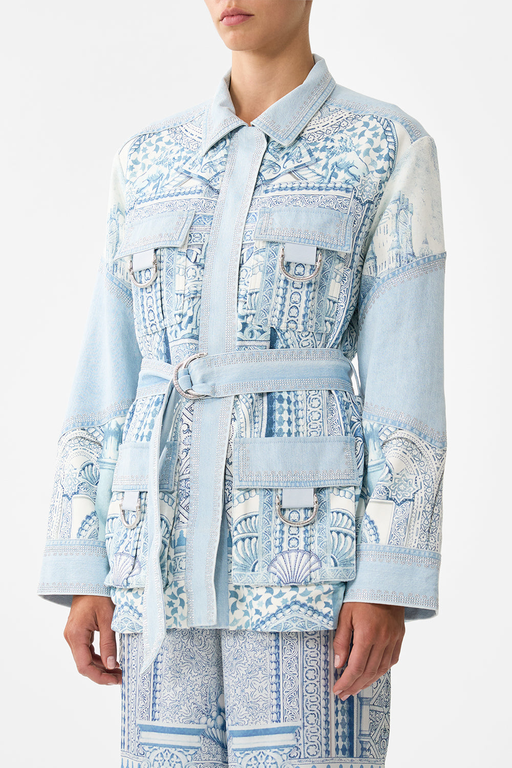 The CAMILLA SHIRT WITH GATHERED CUFF A TILED WONDERLAND in our  print.
