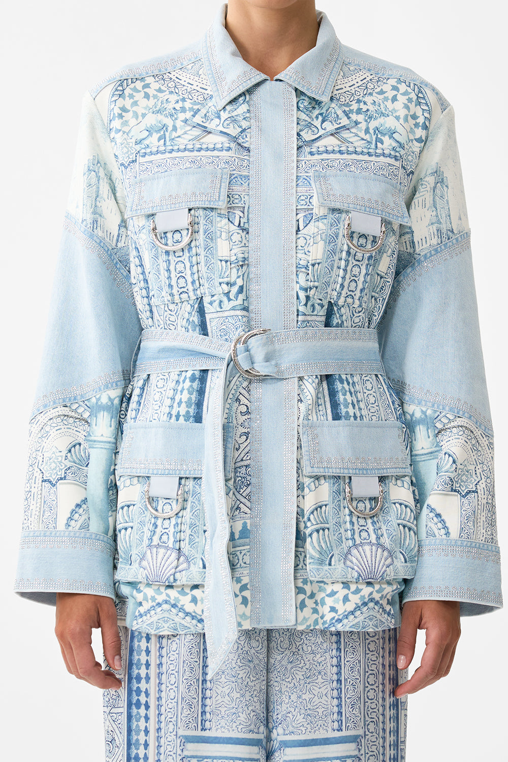 The CAMILLA SHIRT WITH GATHERED CUFF A TILED WONDERLAND in our  print.