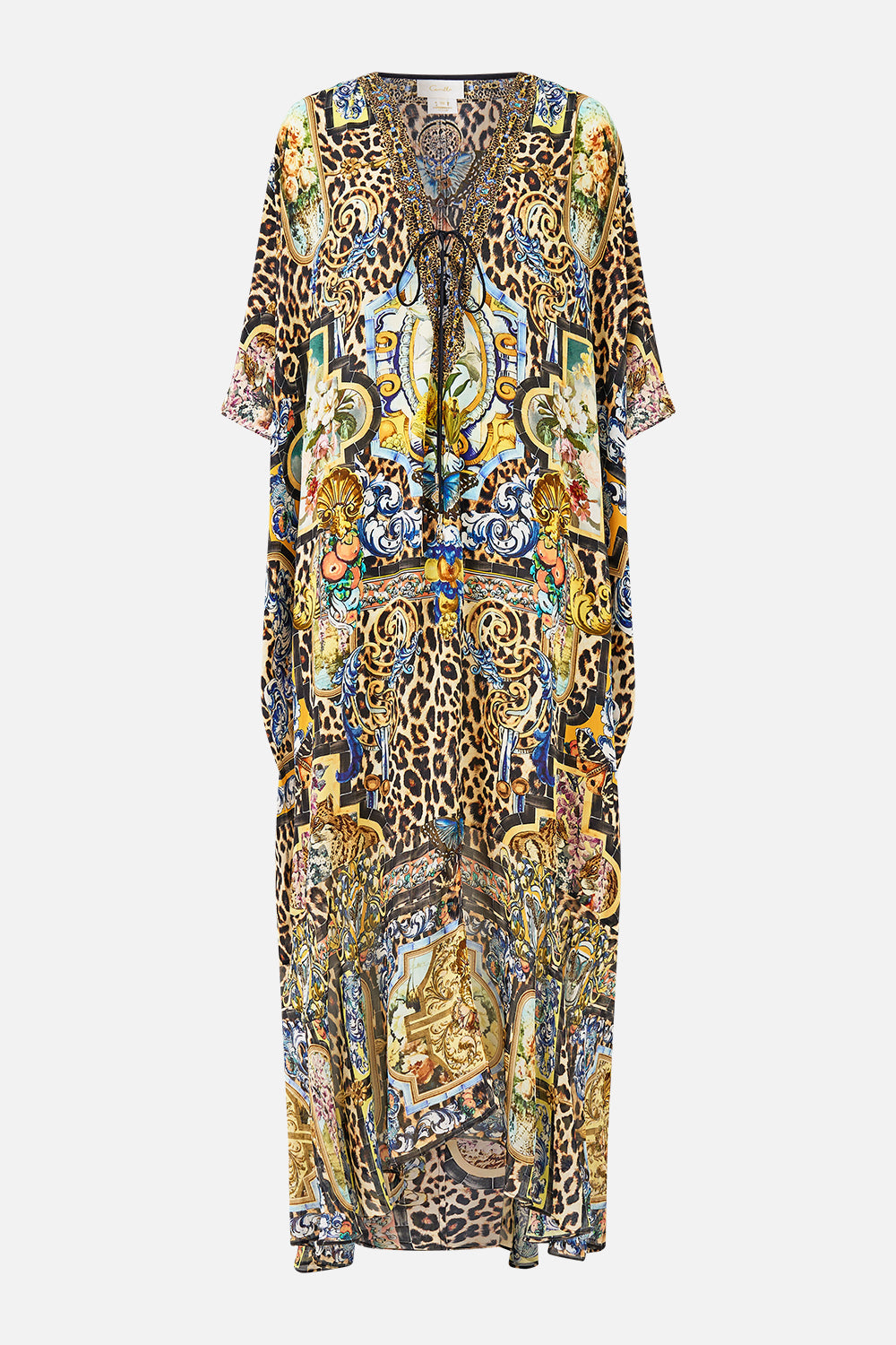 The CAMILLA DOUBLE FRILL SLEEVE MIDI DRESS A TILED WONDERLAND in our A TILED WONDERLAND print.