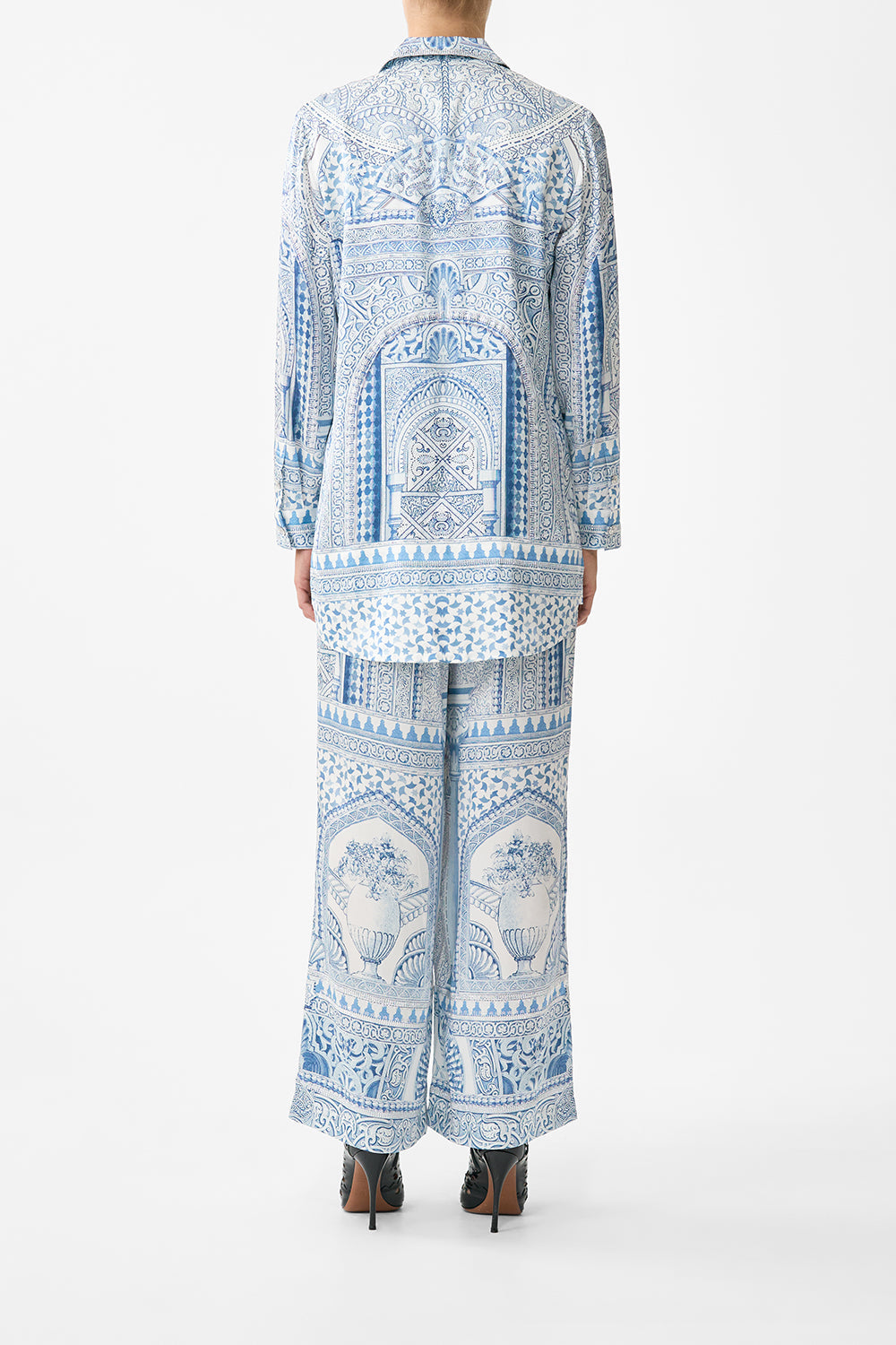 The CAMILLA LONG SARONG WITH GATHERED TAB AND LEG SPLIT THE CALL OF CATALONIA in our  print.