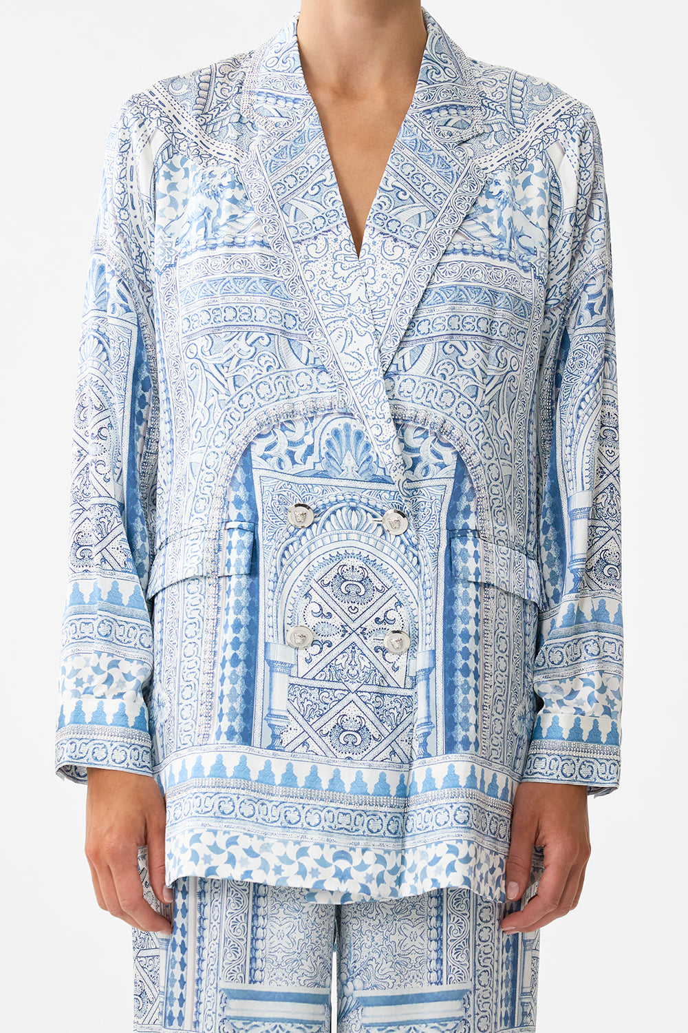 The CAMILLA WAIST TIE SHIRT DRESS A TILED WONDERLAND in our A TILED WONDERLAND print.