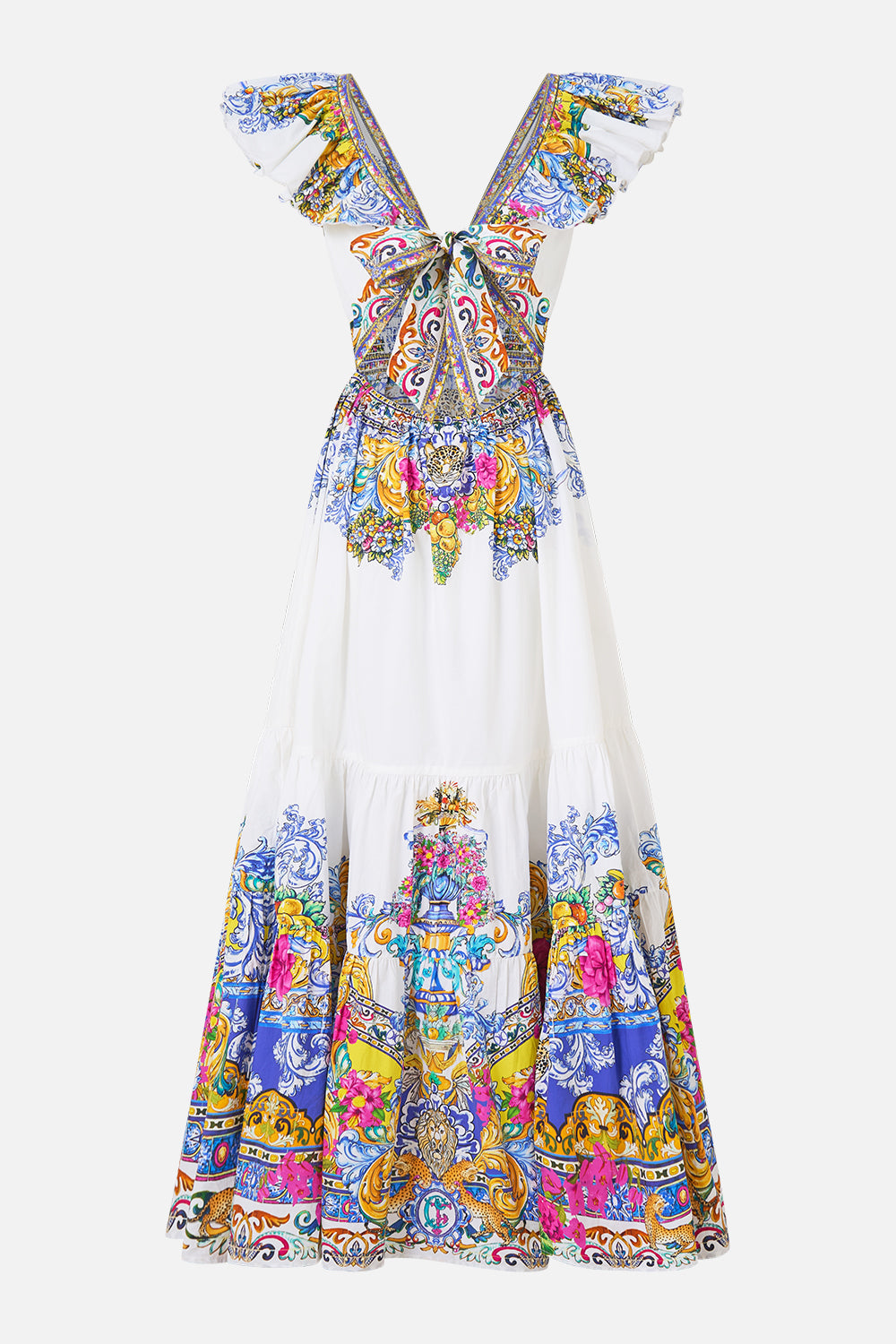 The CAMILLA TIERED DRESS WITH NECK FRILL LADY LIMONADA in our  print.