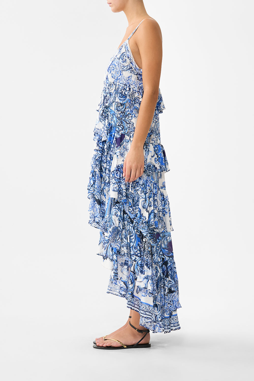 The CAMILLA V NECK FULL LENGTH BIAS SLIP DRESS SEVILLE SWEETHEART in our  print.