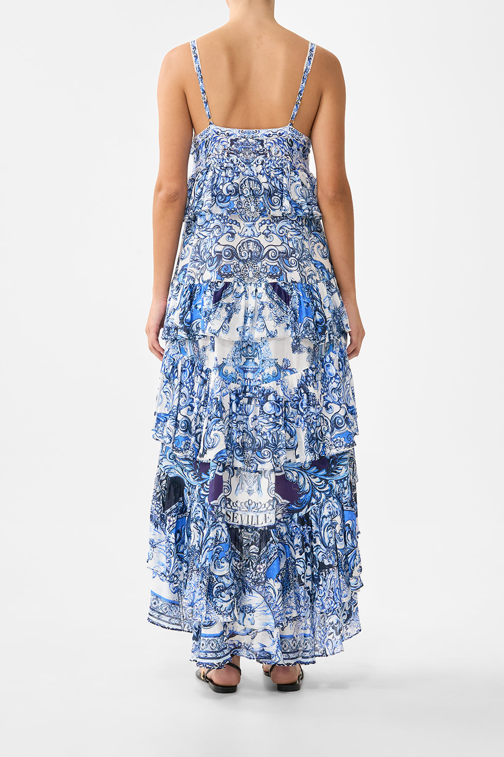 V NECK RUFFLE HIGH LOW DRESS A TILED WONDERLAND